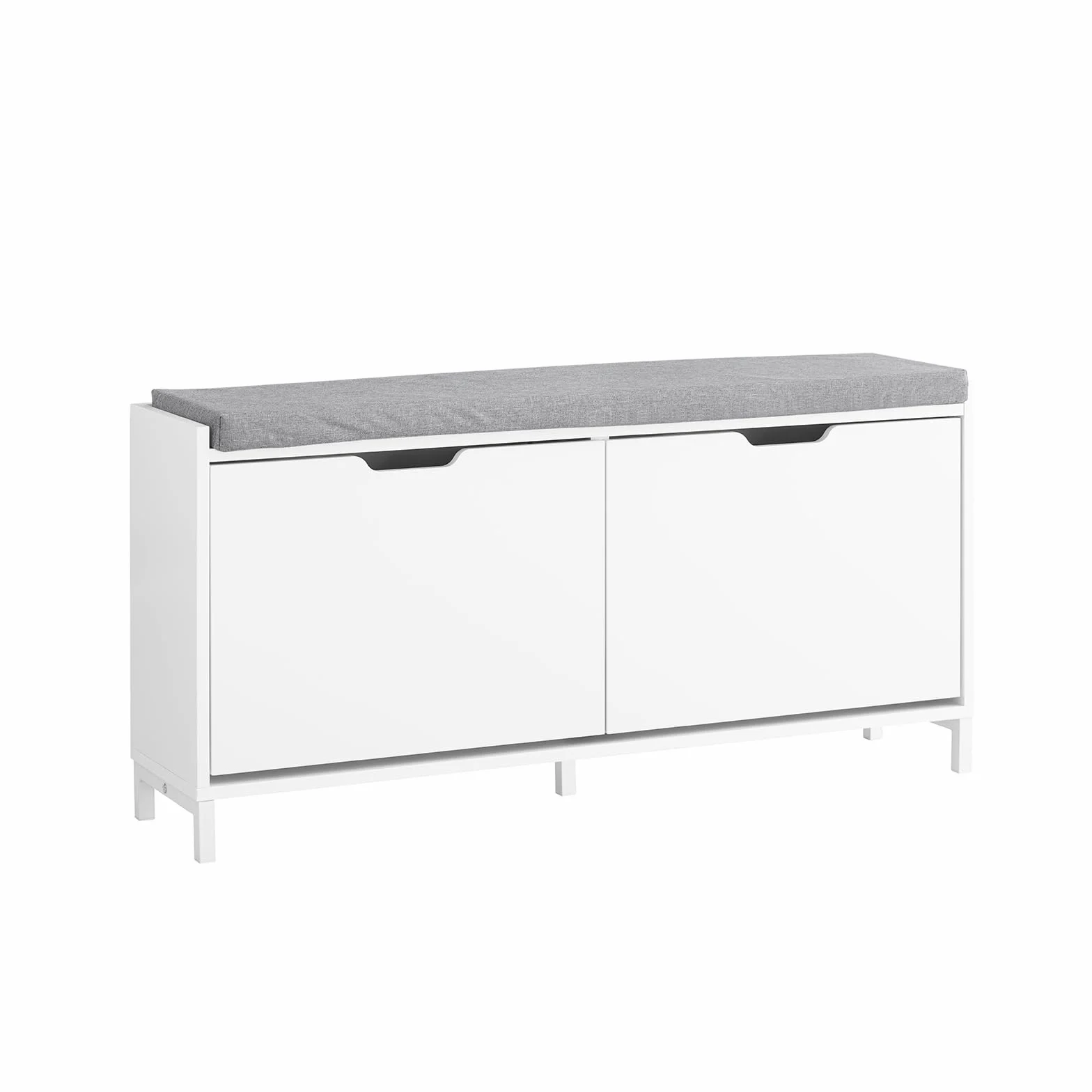 SoBuy Banco Zapatero con Asiento 105x24x52cm para recibidor | Zapatero banco con cojín gris, estructura hierro y MDF, capacidad 8 pares, carga 250kg FSR151-L-W