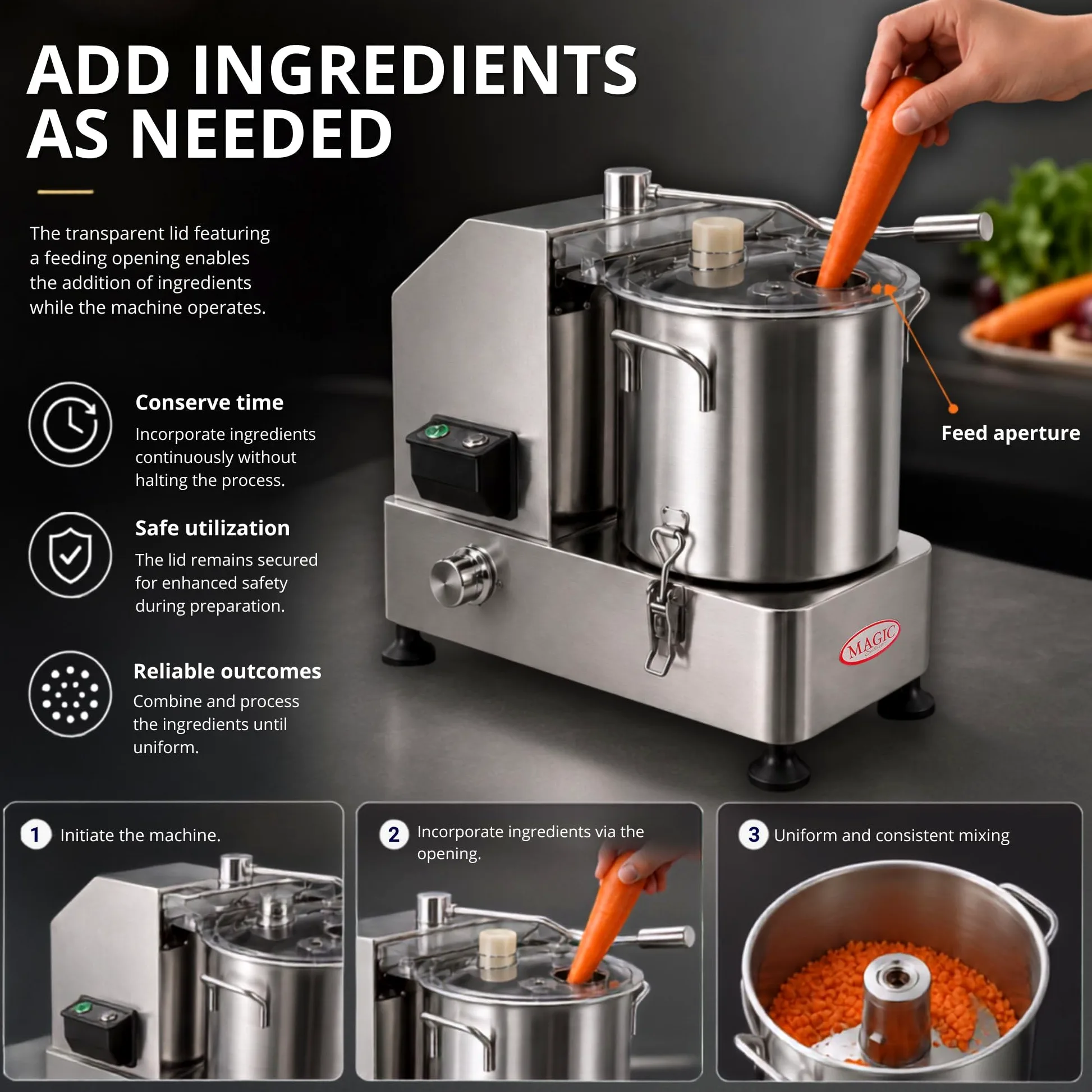 Picadora de Alimentos Industrial. Trituradora Profesional Acero Inoxidable | Procesador de Alimentos Comercial con Enchufe EU ,1800W, Control de Velocidad, Tapa de Seguridad y Cuchillas 4Cr13