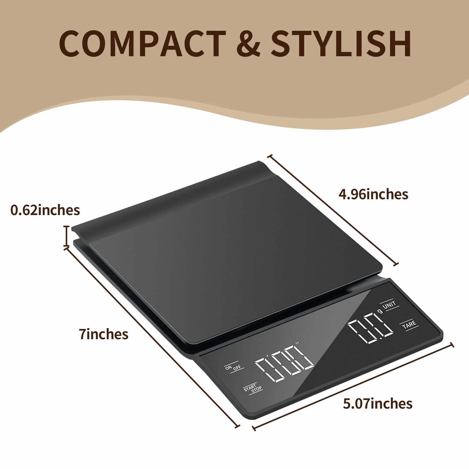 Báscula de café de alta precisión de 3 kg/0,1 g con temporizador, pantalla LCD retroiluminada, función de tara y conversión de unidades para espresso, vertido, preparación por goteo