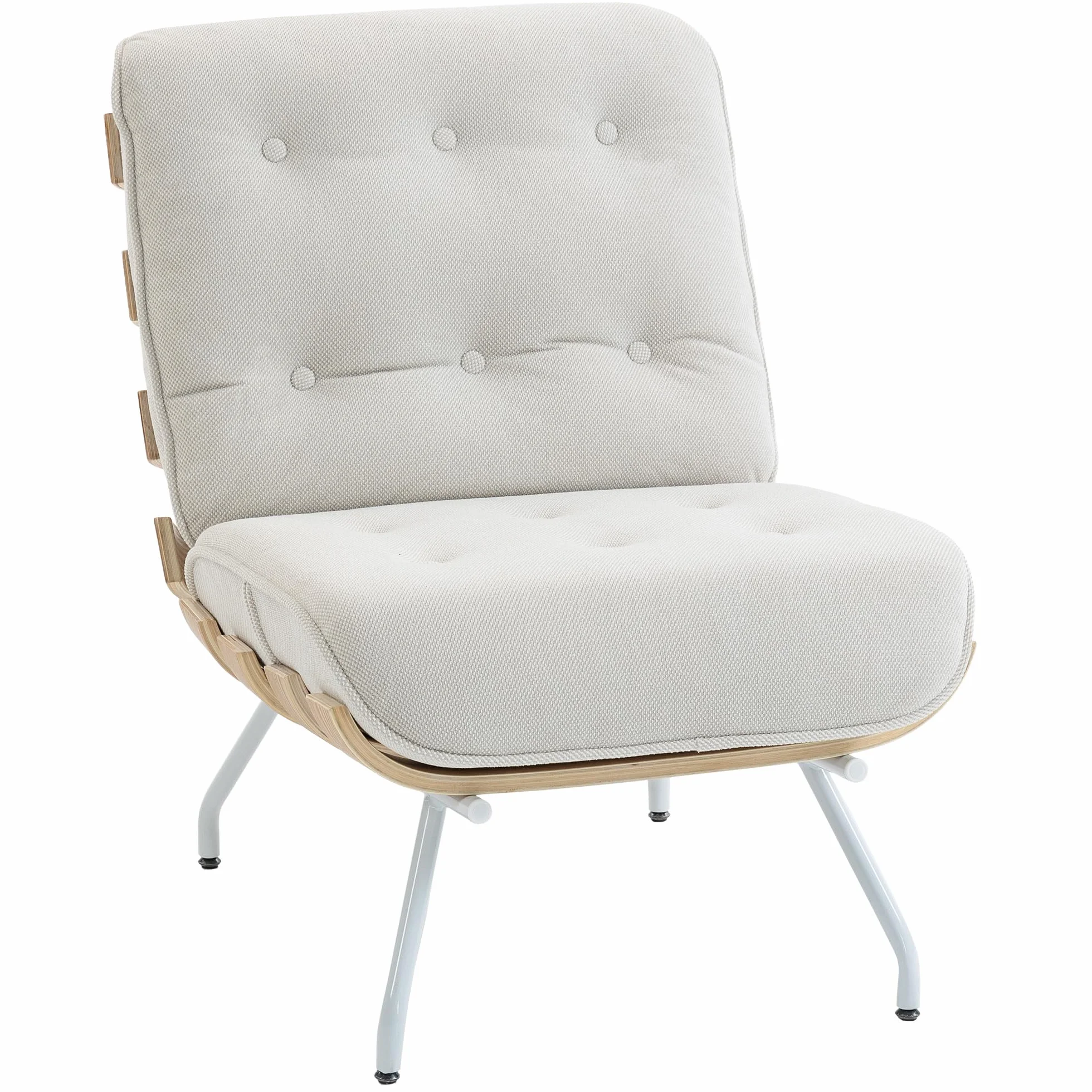 HOMCOM Butaca de Salón, Tapizado en Lino, Sillón Lectura con Asiento Acolchado, Soporte con Listones, Estructura de Acero, Butaca para Sala de Estar, Dormitorio, Crema