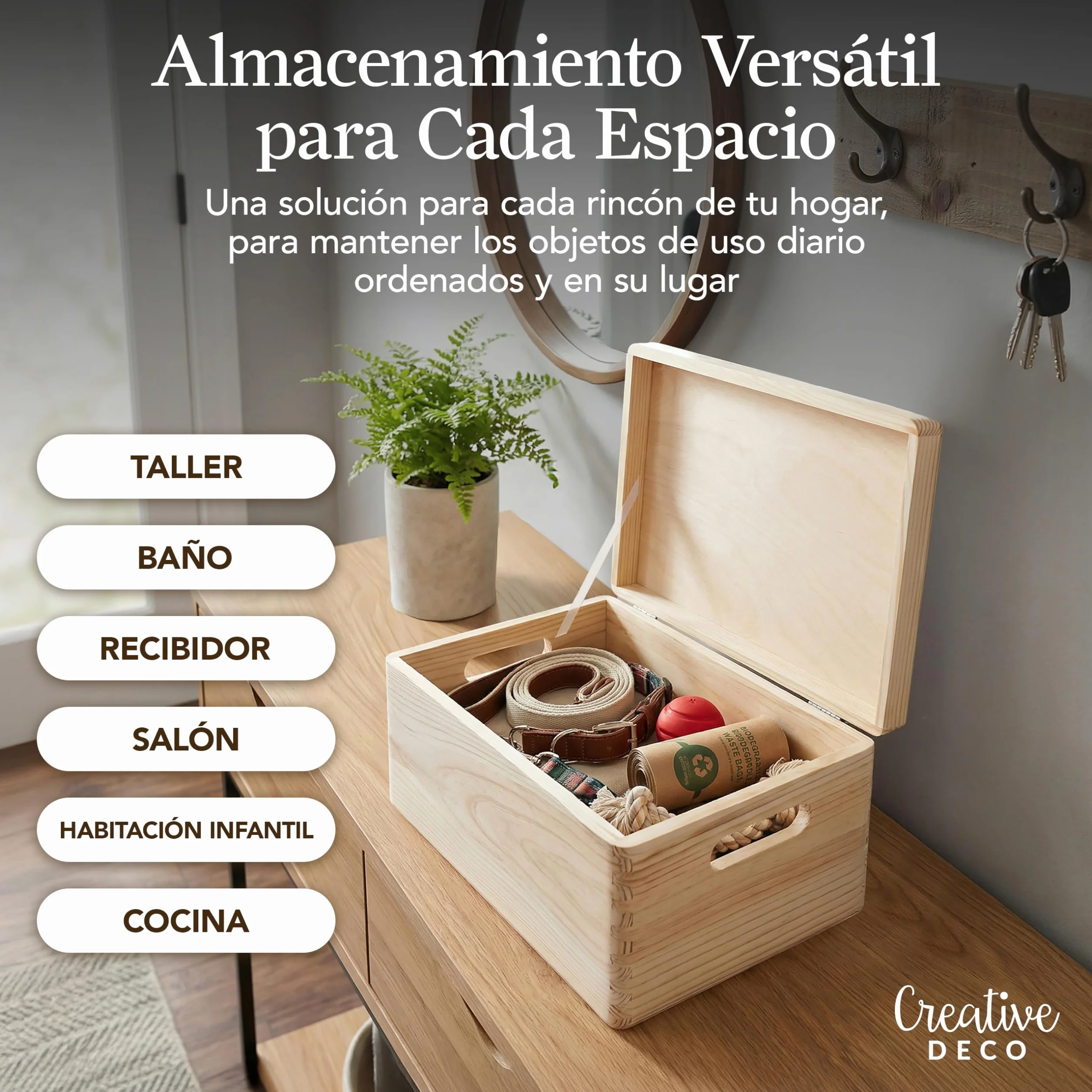 Creative DECO Grande Caja Madera Decorativa | Con Tapa y Asas | 30 x 20 x 14 cm (+/-1cm) | Almacenaje Documentos, Juguetes, Herramientas | Cofre Decorar Regalo Decoupage | EN BRUTO SIN LIJAR