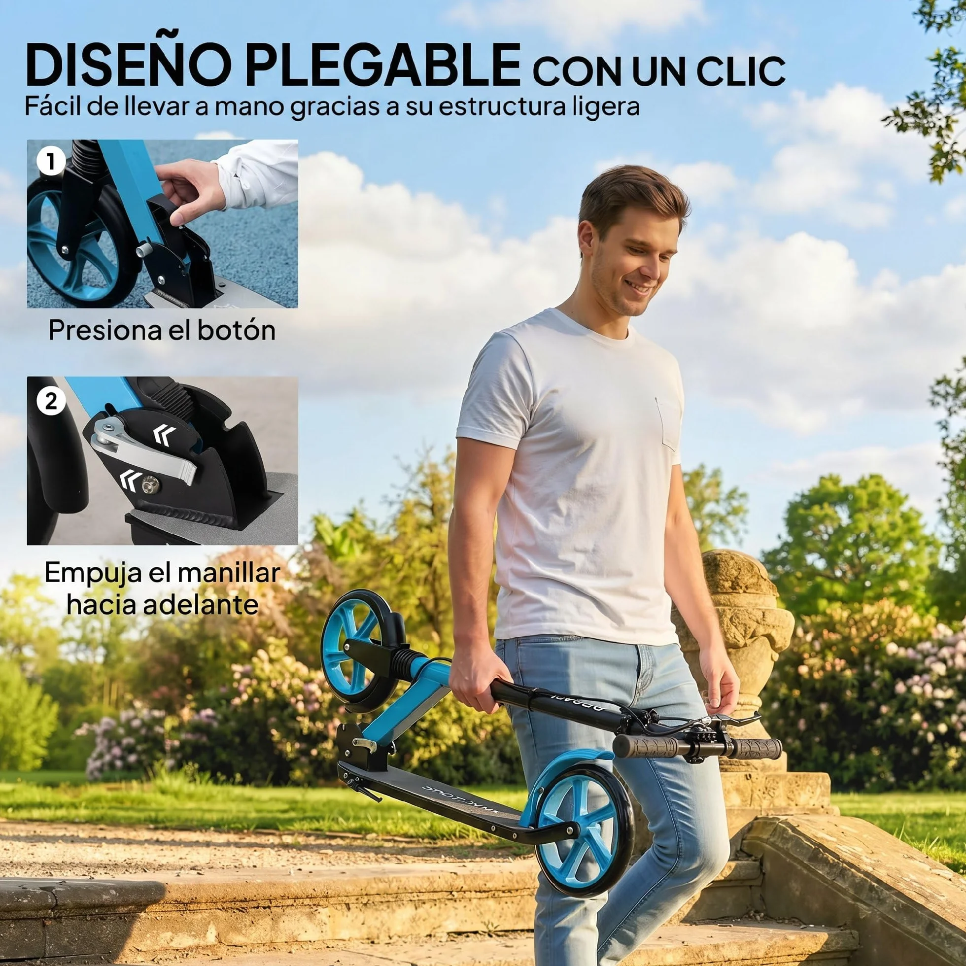 HOMCOM Patinete Plegable para Adultos y Niños +14 Años Scooter Ligero con Manillar Ajustable Ruedas 200 mm Aluminio Carga 100 kg