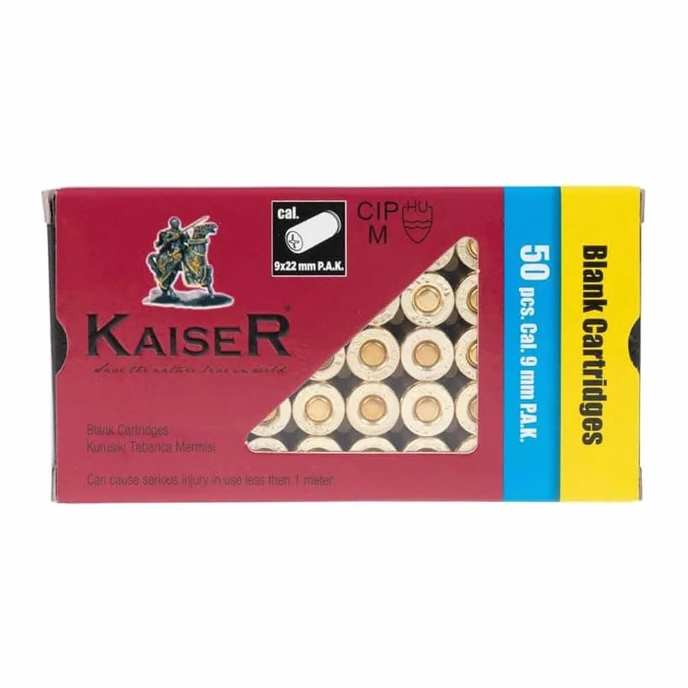 Balas Fogueo 9mm PAK Kaiser 50 Unidades Dorada Cartuchos 9x22 Airsoft Compatibles