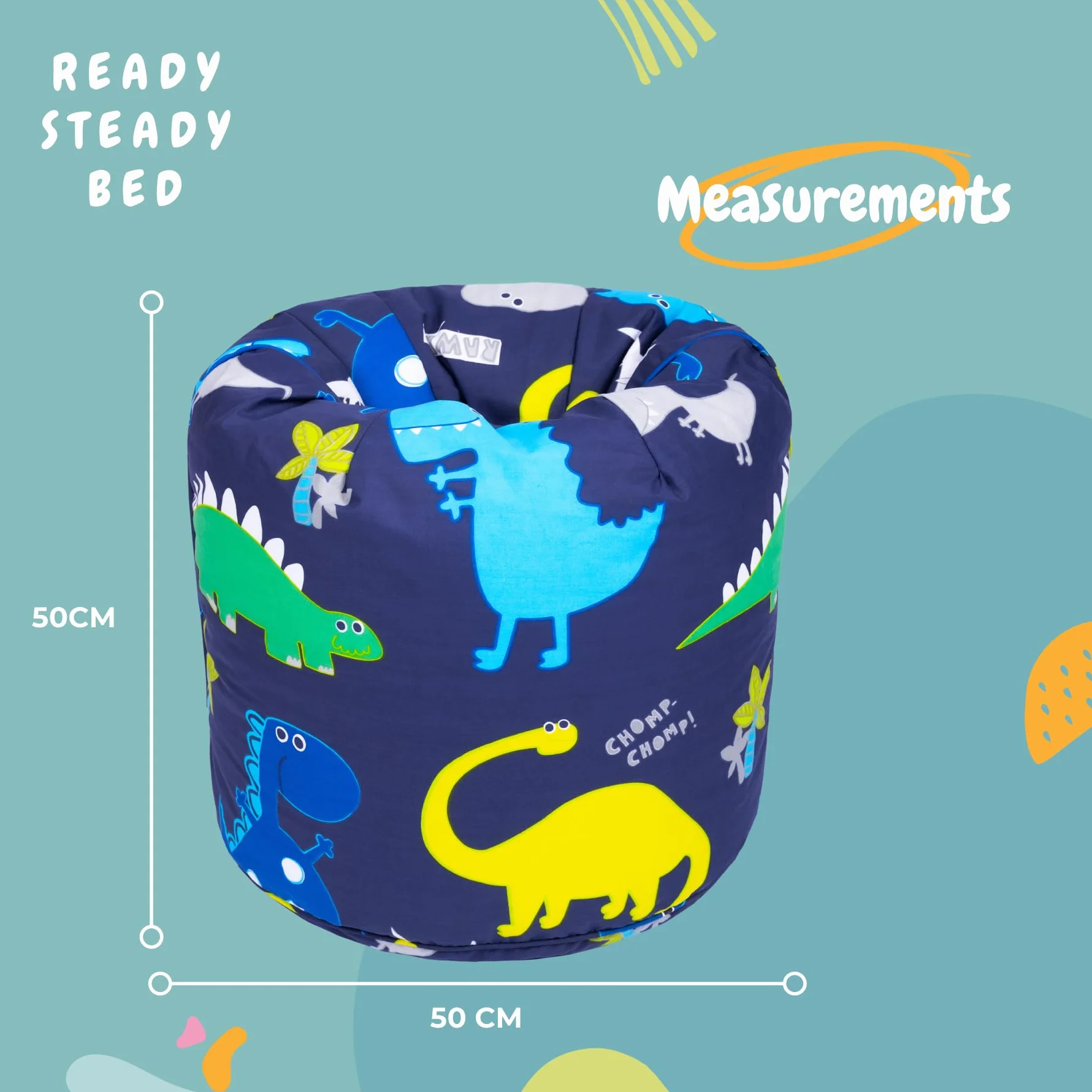Ready Steady Bed Sillón para Niños Pequeños Tipo Puff Pera | Muebles Cómodos para niños | Sofá Suave de Sala de Juegos para Niños | Ergonómicamente Diseñado (Dino Dark)