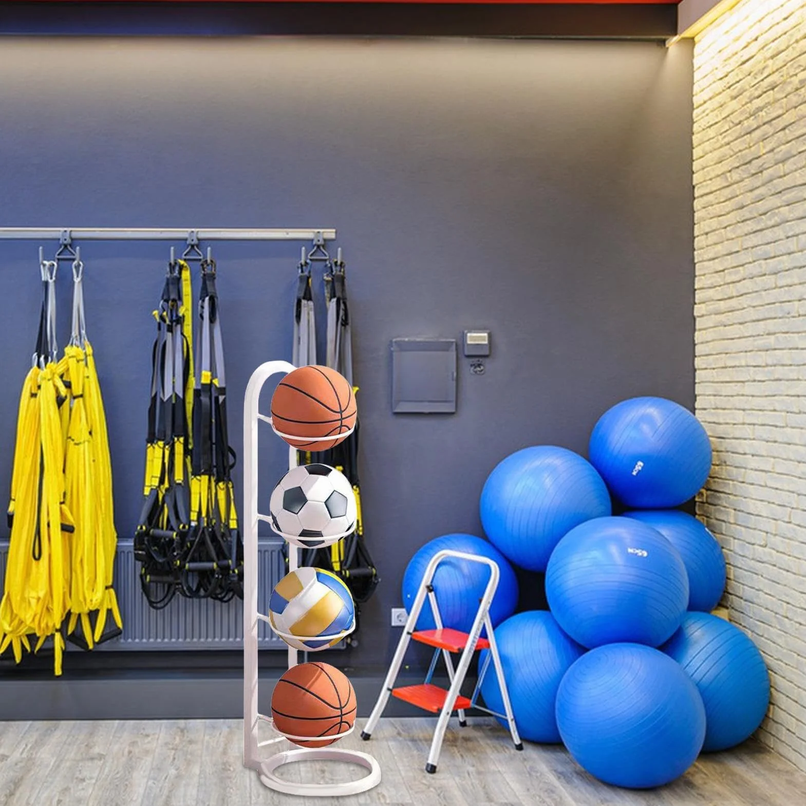 Soporte de Baloncesto Teksome - Estante de Pared para Almacenamiento Vertical de Pelotas