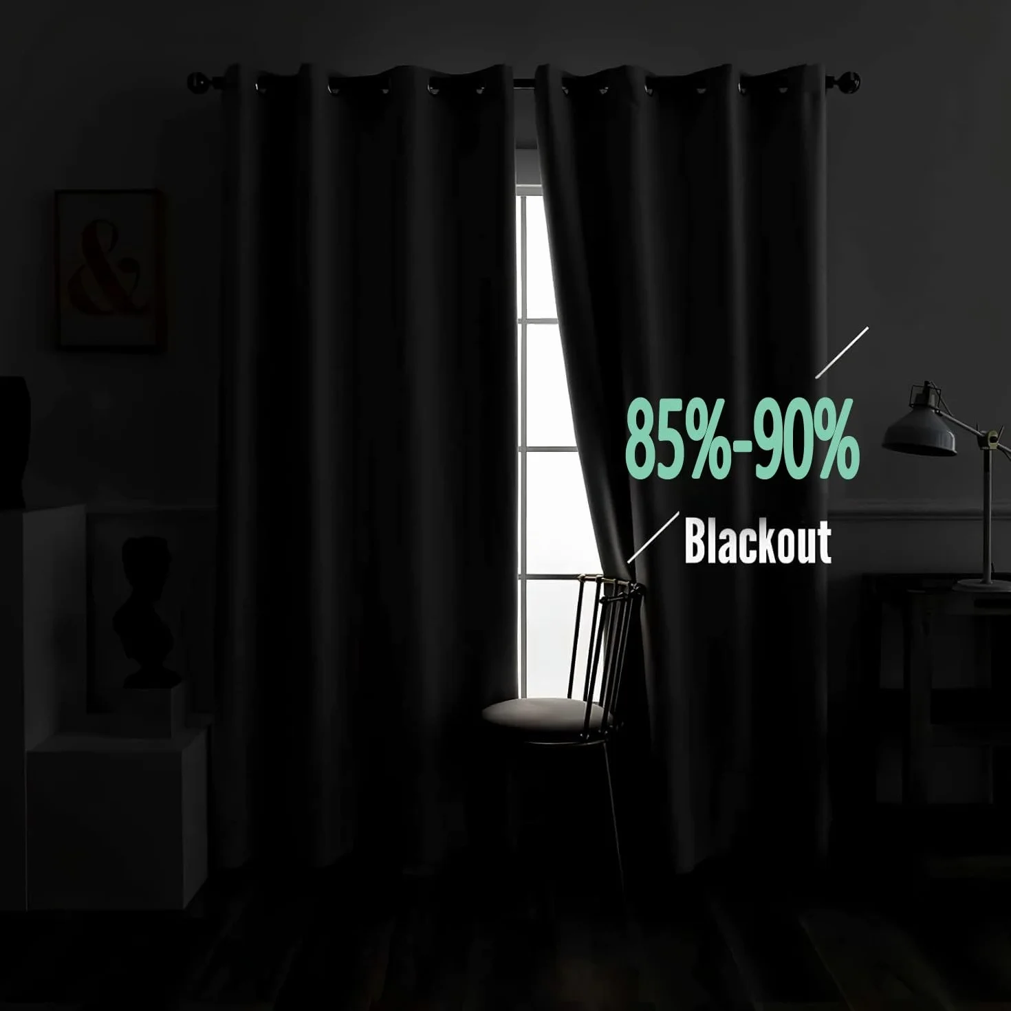 Cortinas opacas de poliéster de 46 pulgadas de ancho x 54 pulgadas de alto x 2 paneles de cortinas con ojales para ventana, aislamiento térmico, insonorizadas, cortinas de oscurecimiento de