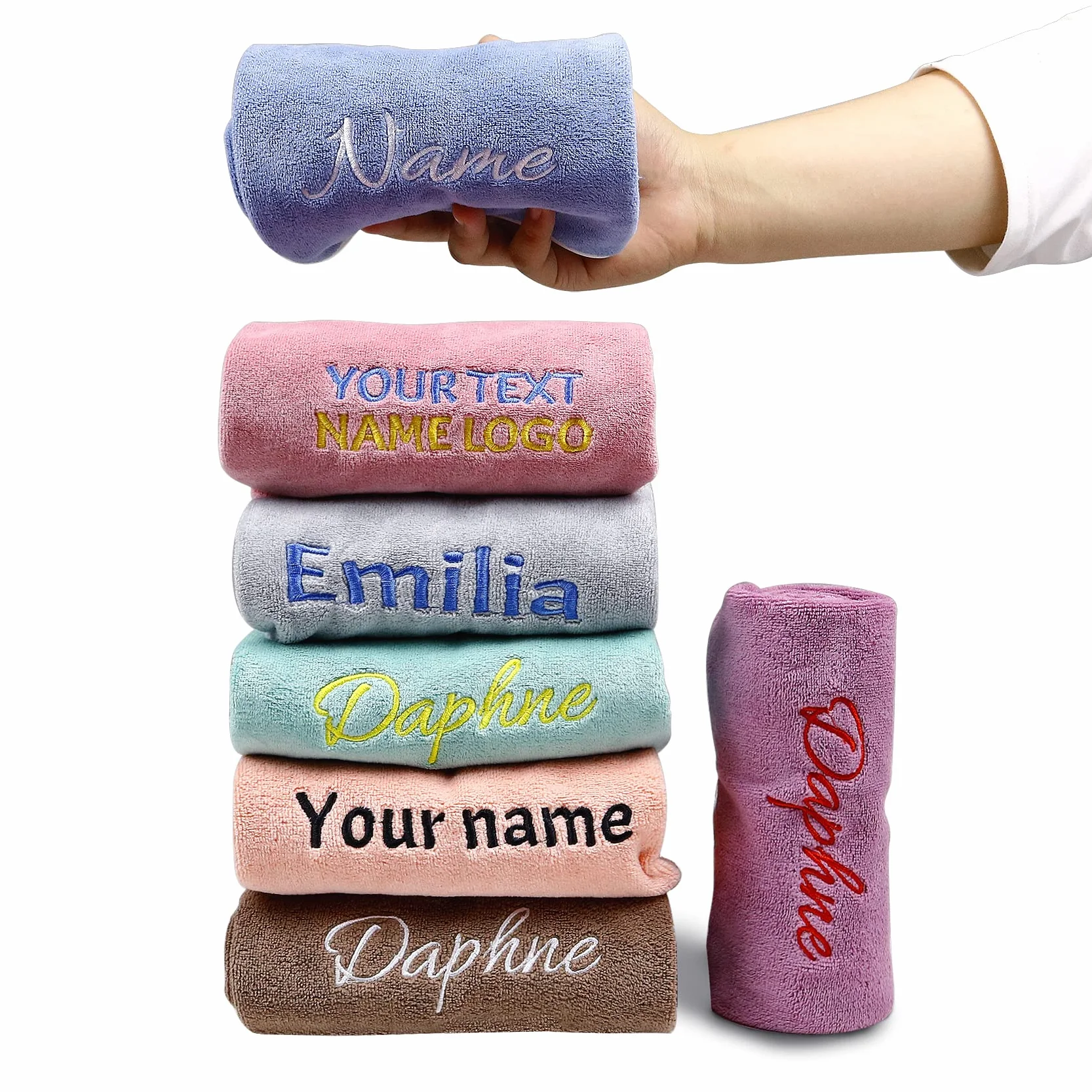 Q&K Toalla Personalizada Bordada con Nombre, 35x75cm, Microfibra, para Baño, Viajes, Gimnasio, Ducha, Piscina, Regalo de Boda