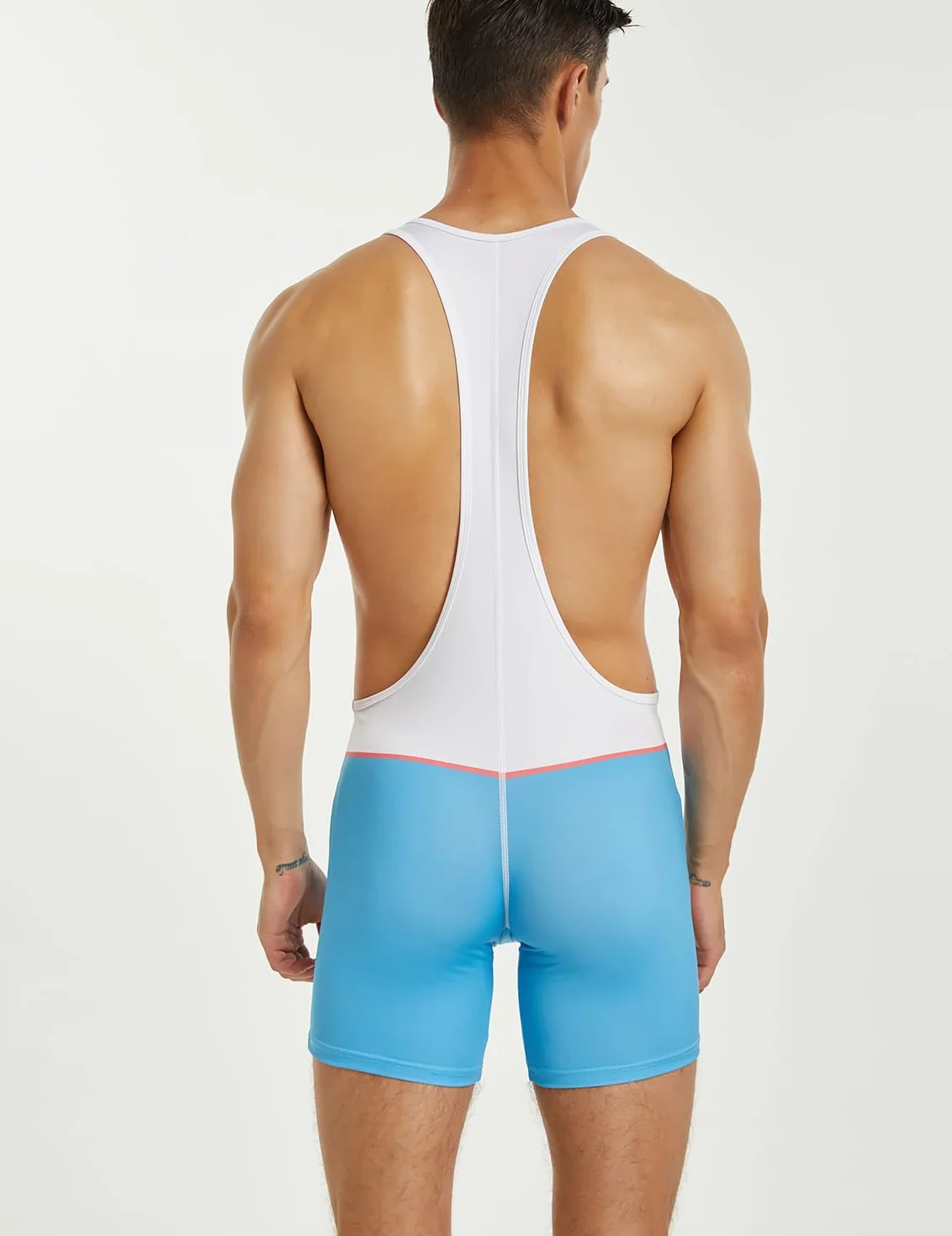 Generisch Maillot de lucha libre para hombre, una pieza, levantamiento de pesas, azul oscuro y blanco, XXL