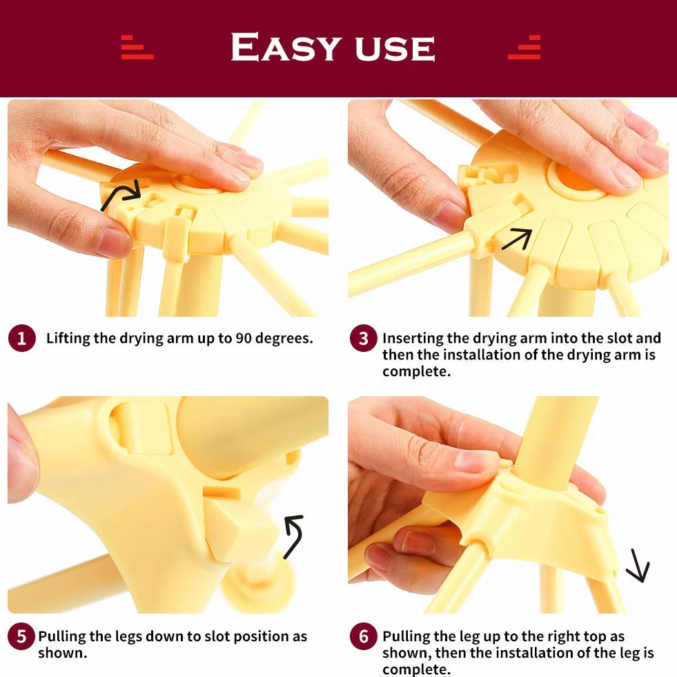 Estante de secado de pasta plegable - Estante de secado de pasta con secador de fideos domésticos de 10 bar - Compacto Fácil de almacenar Instalación rápida (Amarillo)