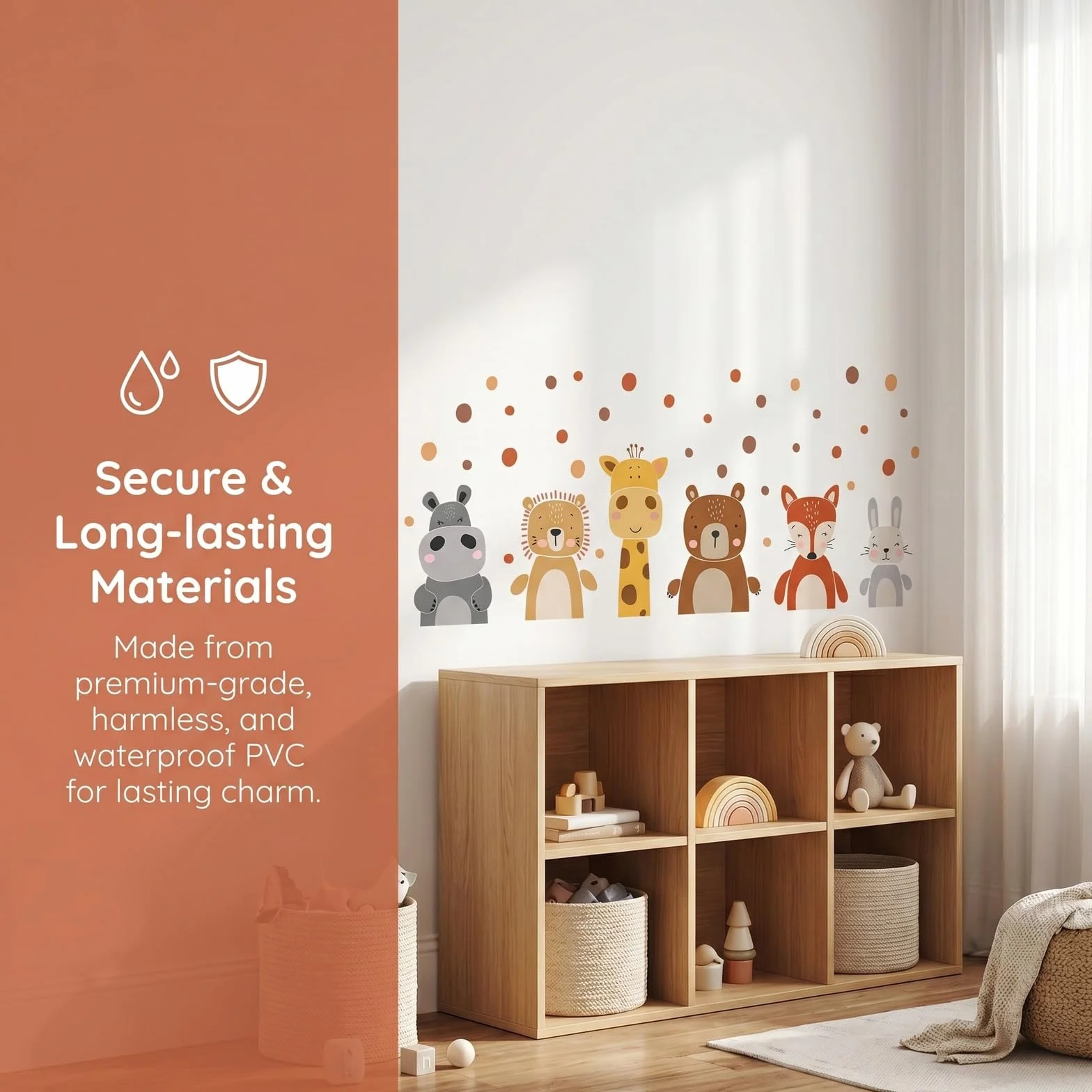 Pegatinas de Pared Animales de la Jungla León Mono Koala Cebra Vinilos Decorativos Rama Árbol Amarillo