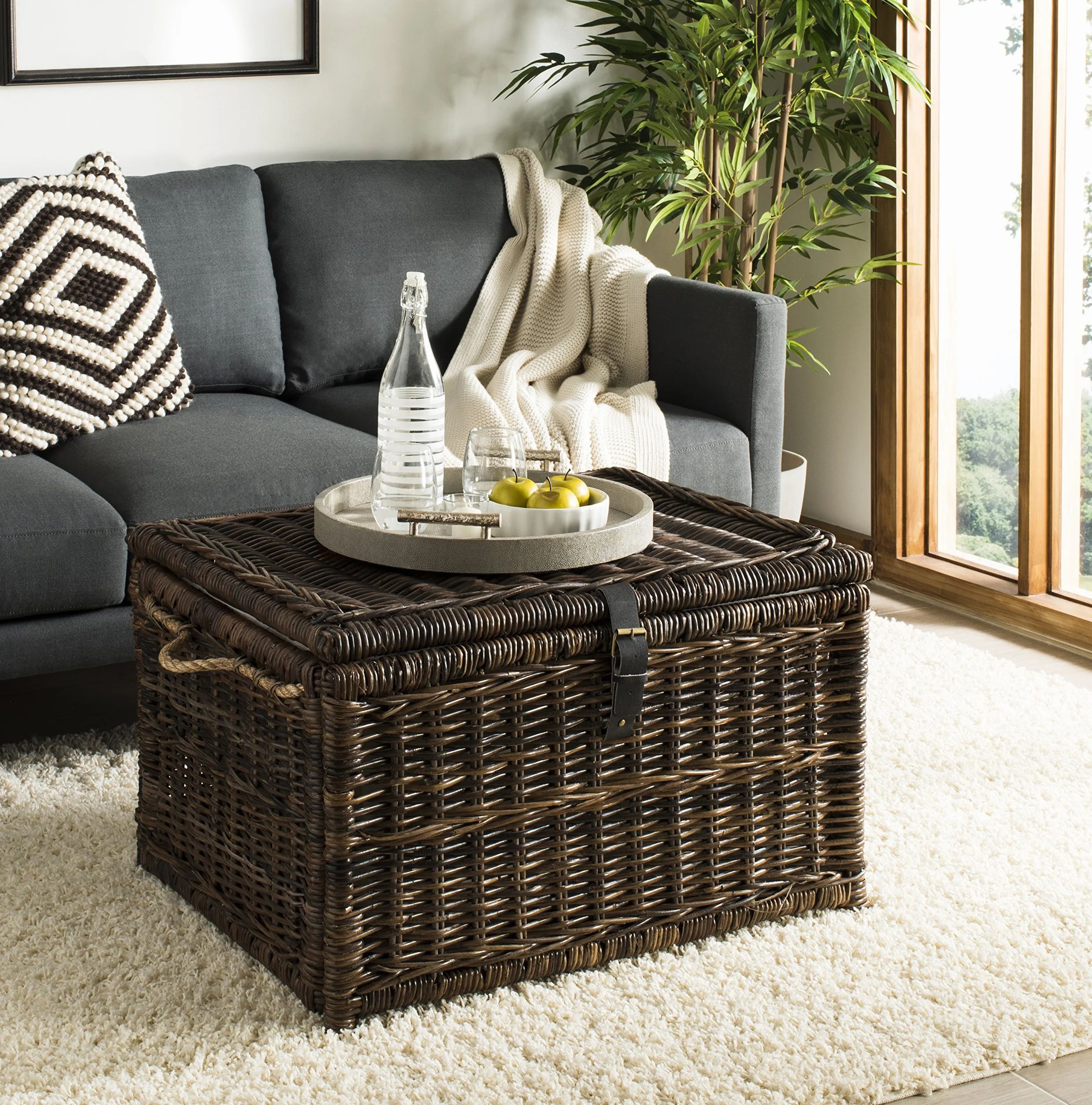happimess HPM9001B Caden Baúl Almacenaje Mimbre 76 cm para casa, dormitorio, sala de estar, pasillo, Marrón