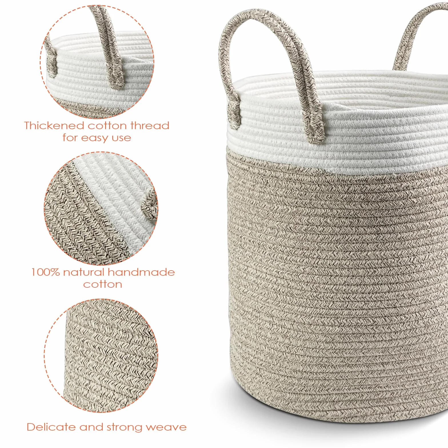 Tekenewbse Cesto Ropa Sucia, 38L Cesta Plegable Colada Asa, 35 × 40 cm Trenzado Algodón Almacenaje, Cestas Grandes Decorativas Tejida Mano para Lavadero Habitación Infantil Salon Baño, Laundry Basket