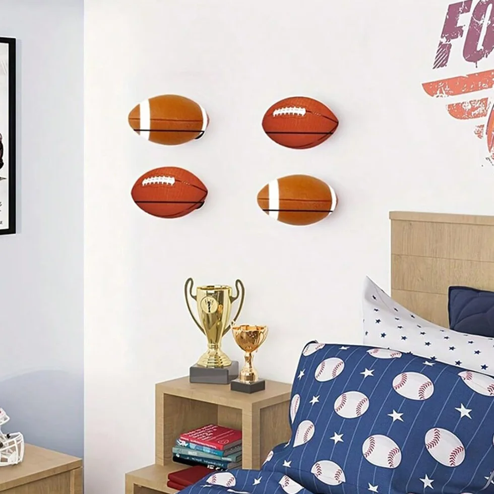 Soporte de Rugby 2 Piezas Oval Estante de Almacenamiento de Balones de Pared