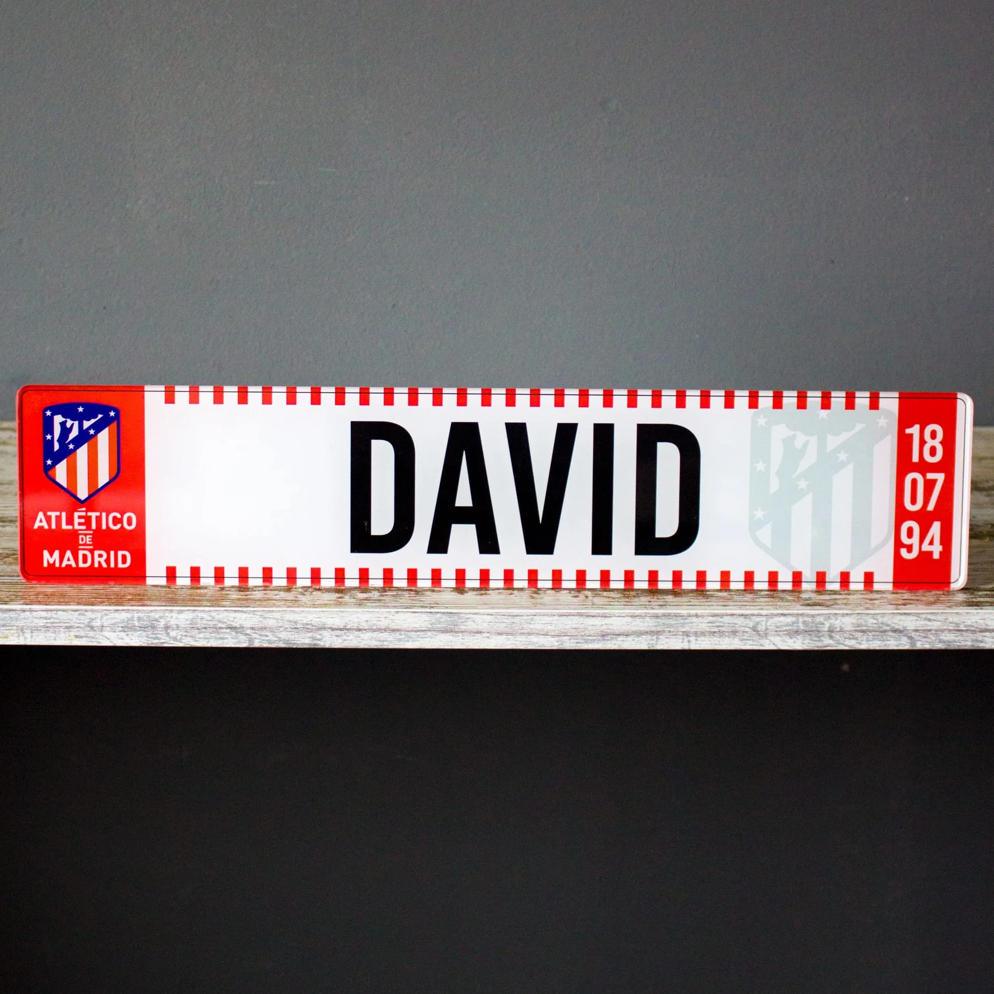 Matricula Metacrilato Personalizada Equipo de Futbol Atlético de Madrid 38cm x 8cm Placa Impresion Directa