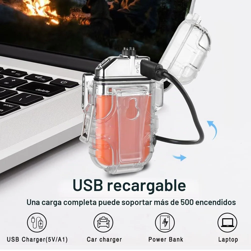 SUPRUS Encendedor de plasma recargable impermeable resistente al viento doble arco con silbato de emergencia naranja