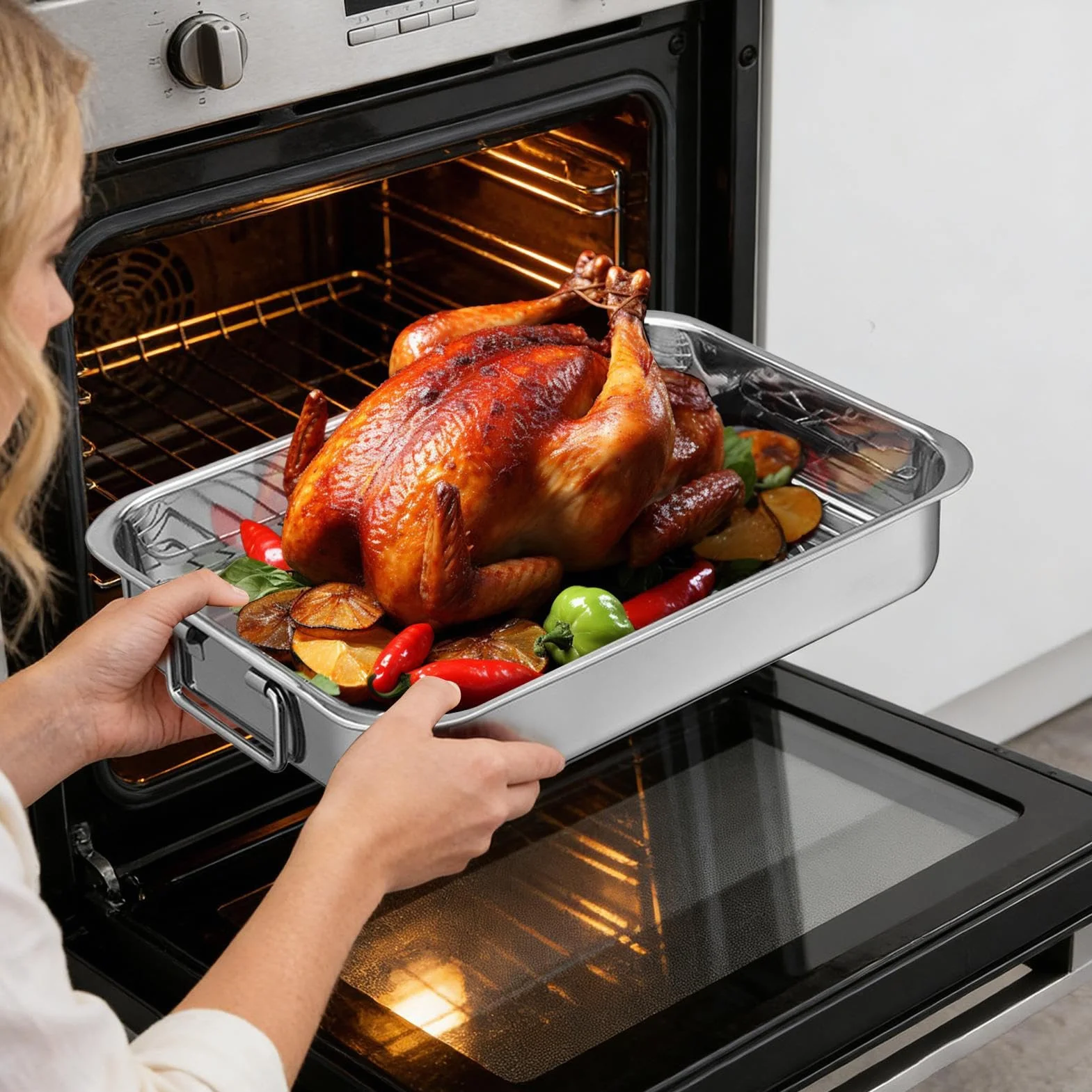 Plato De Asado Para Utensilios De Cocina De Acero Inoxidable | Parrilla de horno de metal para Acción de Gracias fiestas pavo pollo jamón cena noche reuniones familiares animadores