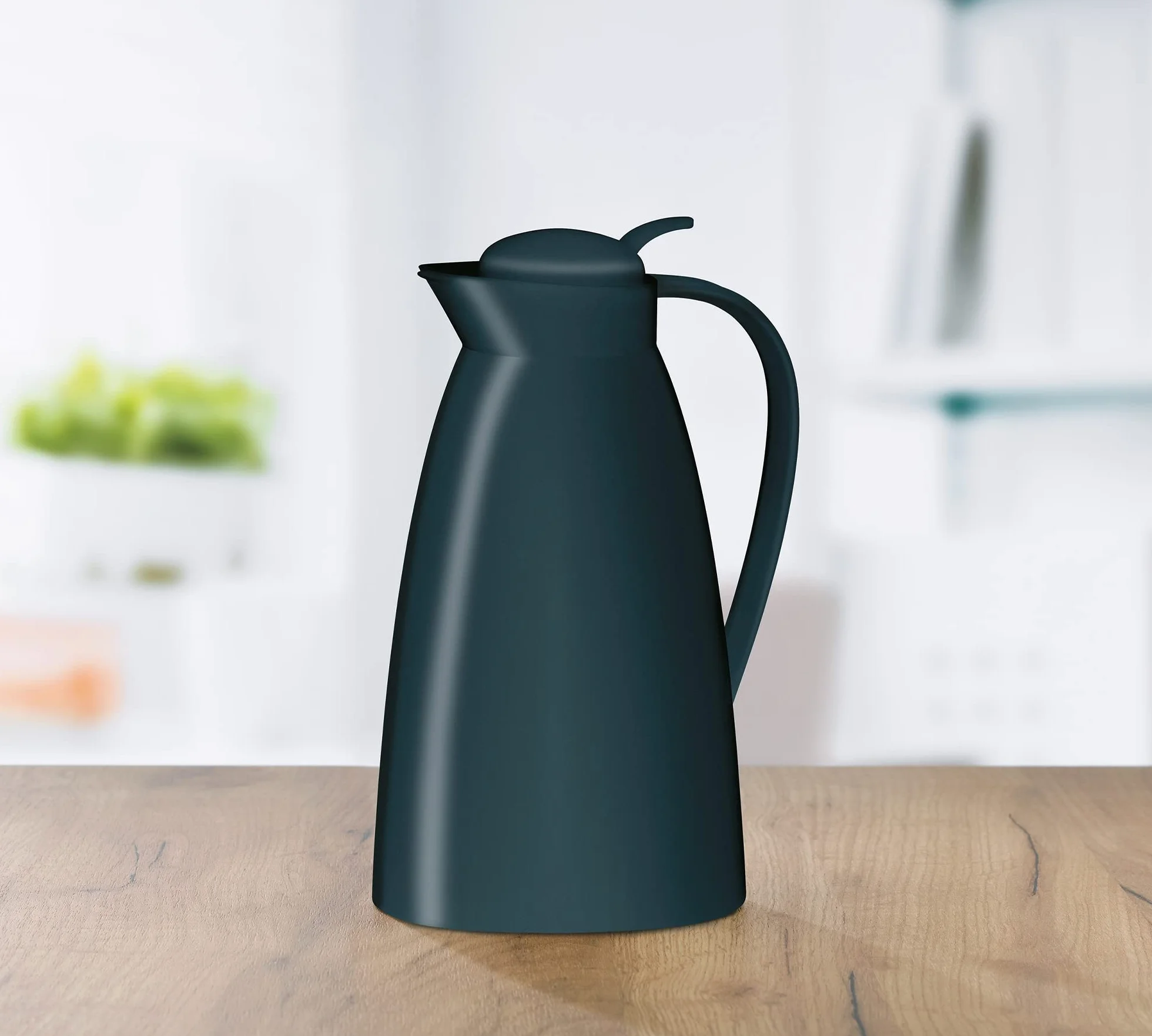 alfi Eco 1,0 l, Jarra isotérmica con inserción higiénica de Vidrio Duro de plástico, tapón de Rosca con cómodo pulsador, vertido con una Mano, Ideal como Jarra de café, Jarra de té, sin BPA