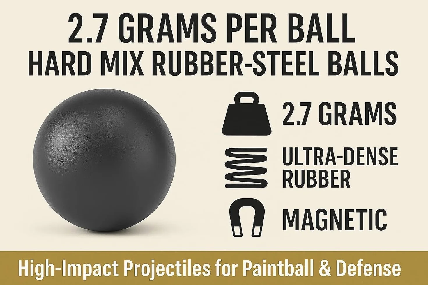 Bolas de acero de goma dura calibre 50 2,7 gramos reutilizables proyectiles paintballs para entrenamiento pistolas defensa hogar tipo S