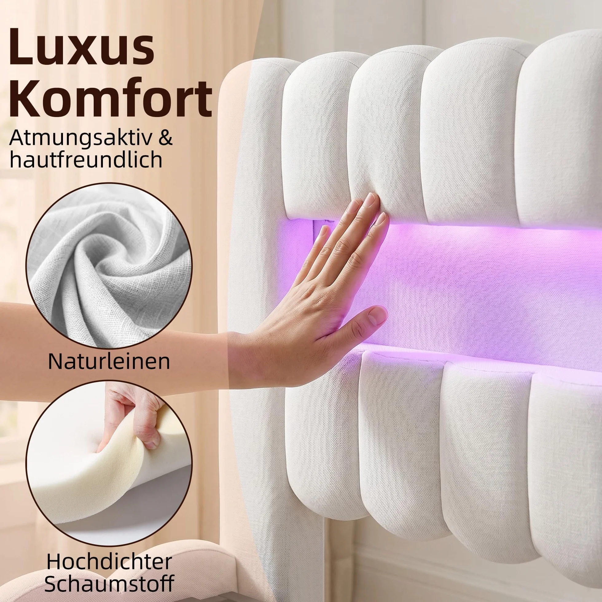 Cama tapizada de 160 x 200 cm con cajón, cama de 160 x 200 cm con espacio de almacenamiento hidráulico, cabecero con LED y USB, marco de cama doble con somier, lino beige, sin colchón