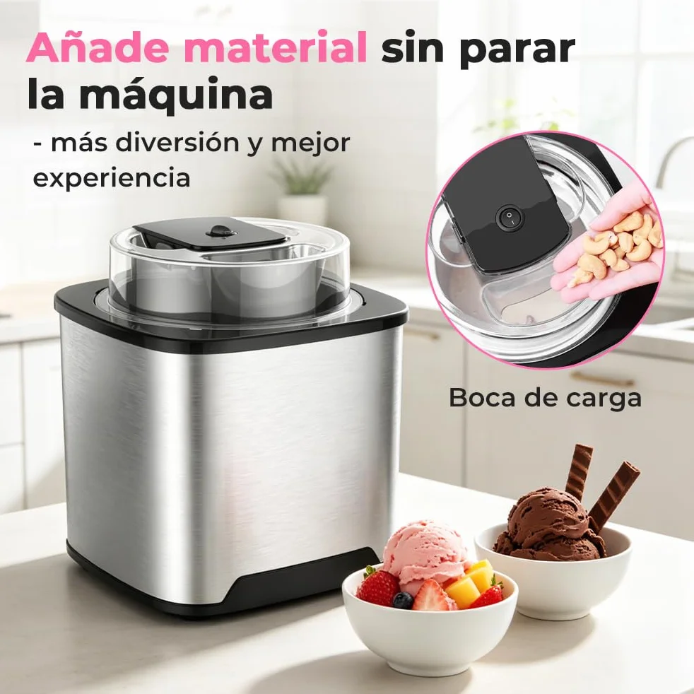 Maquina Hacer Helados 2L Máquina para Hacer Helados Maquina de Helados Profesional Sorbete y Yogur Congela en 30 Minutos, Maquina Helados Soft