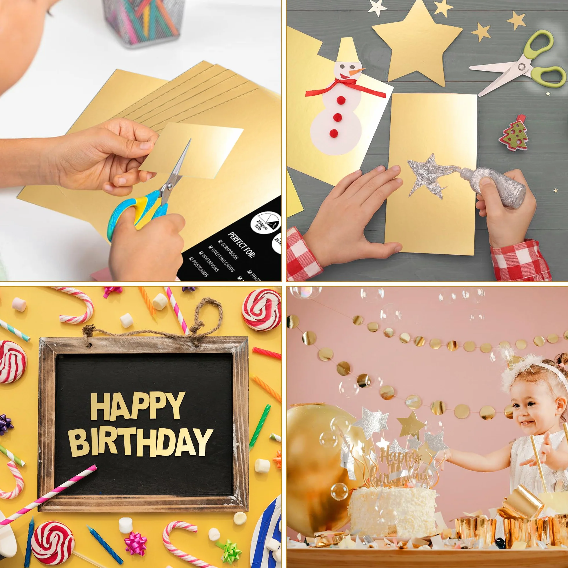 Cartulina con efecto espejo dorado A4, 25 hojas, 250 g/m²/92 lb, papel reflectante metálico para manualidades, cartulina laminada para proyectos de bricolaje, decoración de cumpleaños, UAP19GD25 | Uncle Paul Papel metálico reflectante para manualidades he
