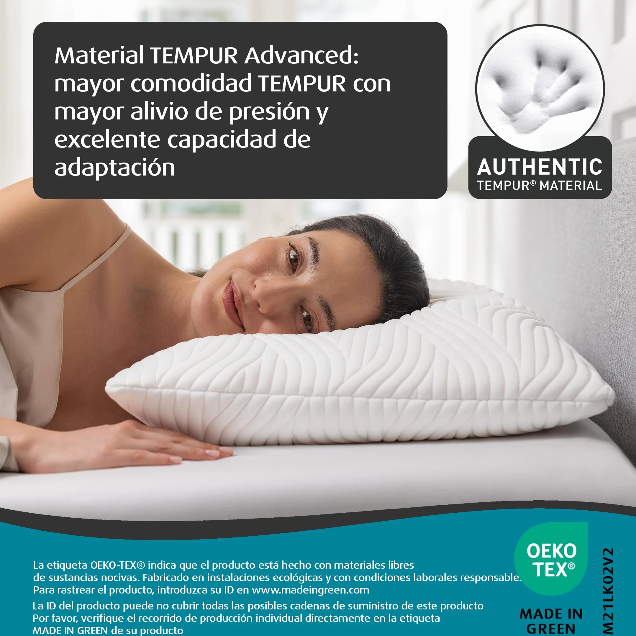 TEMPUR Comfort Medium Almohada para Dormir, Almohada clásica para Todas Las Posiciones de Dormir, Funda Lavable, Oeko-Tex Made IN Green, sensación de firmeza Media, 40 x 80 cm