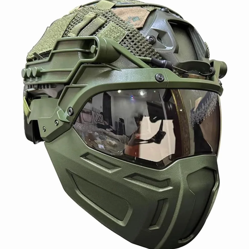 Set de Casco Táctico Fast Casco de Airsoft Ajustable con Cubre Máscara y Gafas Equipo Táctico Ligero de Aire Libre para Paintball CS Caza Airsoft Entrenamiento B