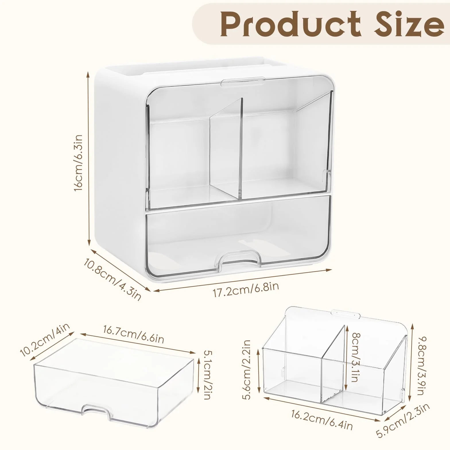 Qivine Organizador de Compresas, Caja para Guardar Tampones y Compresas con 4 Compartimentos, Dispensador de Almohadillas de Algodón con Tapa Transparente , para Baño, Tocador, Salón