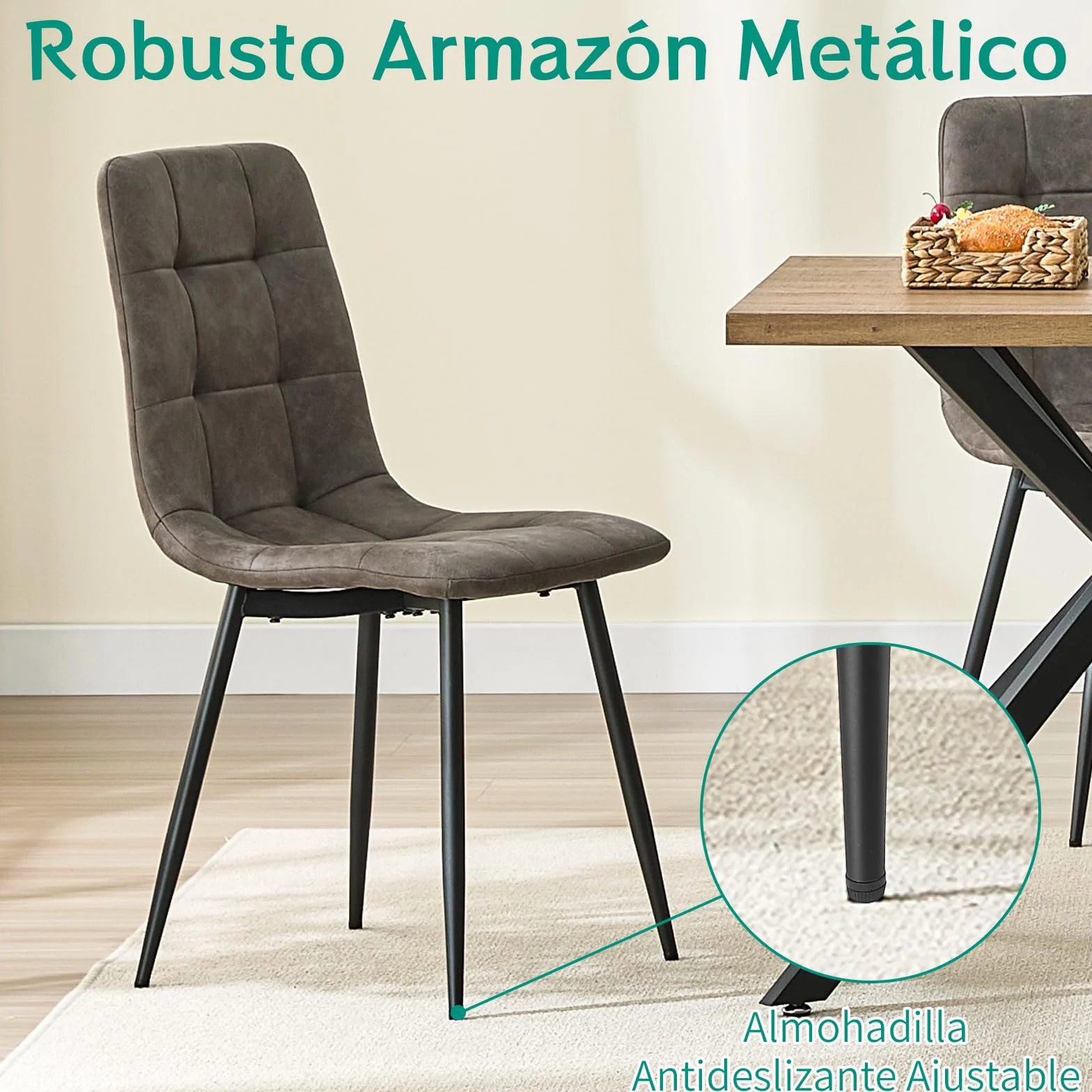 JIJIAN Pack de 6 Sillas de Comedor, Sillas de Cocina en Tejido Tecnológico, Sillas Tapizadas para Sala de Estar con Patas de Metal Negro, Adecuadas para Comedor, Sala de Espera, Marrón