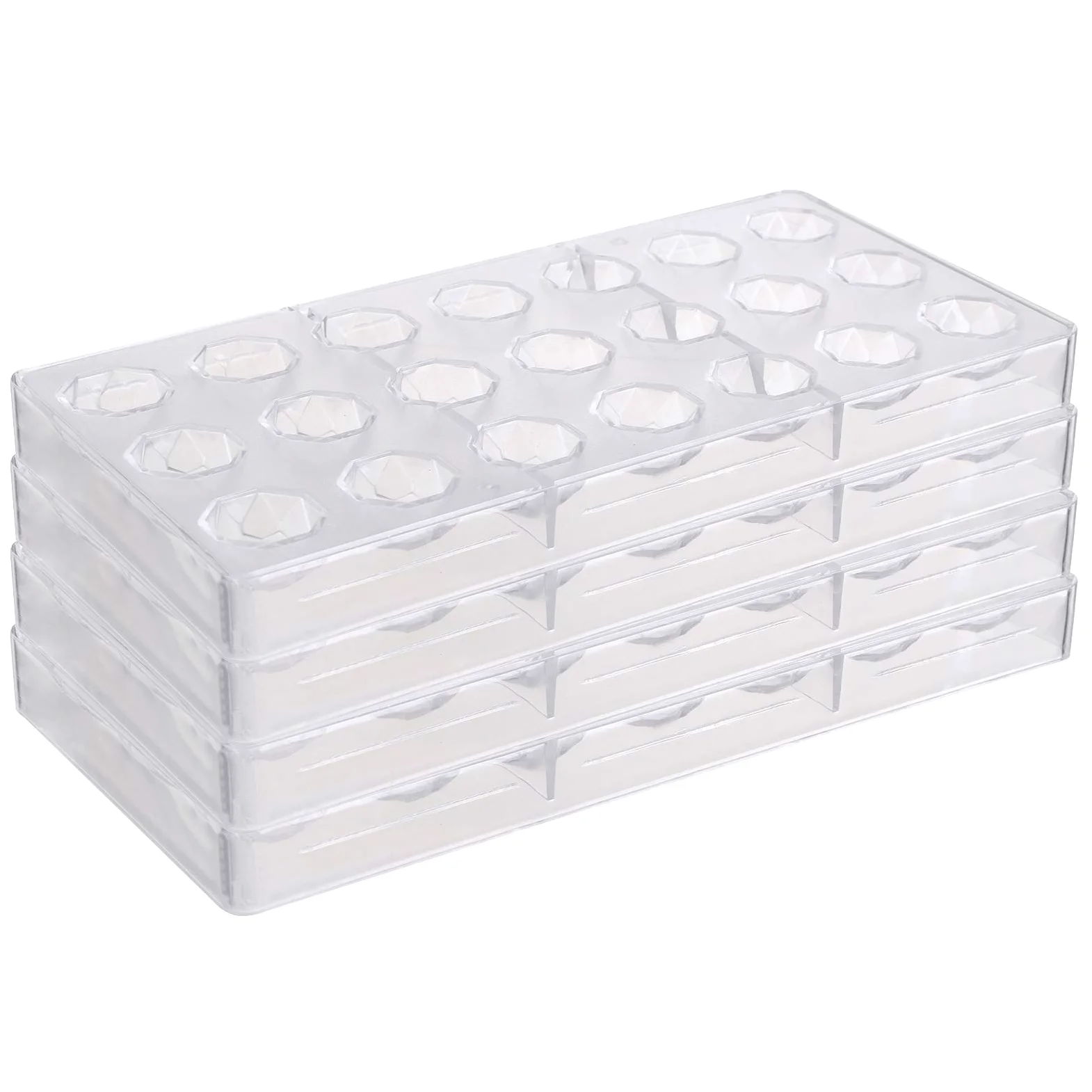 YOPAY 4 moldes de policarbonato para hacer caramelos de chocolate, bandeja en forma de diamante para mousse, gelatina, Pralines, trufas, dulces, bombones, galletas (transparente)