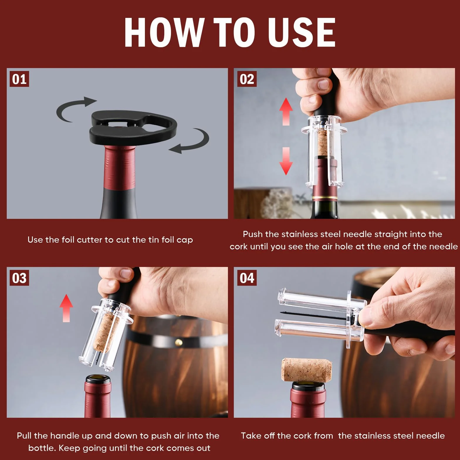 Juego de Sacacorchos de Aire a Presión, Incluye Abrebotellas, Corta Cápsulas, 2 Diferentes Tapones de Botella y Vertedor, Abridor de Vino Profesional, Amantes del Vino Regalo Set