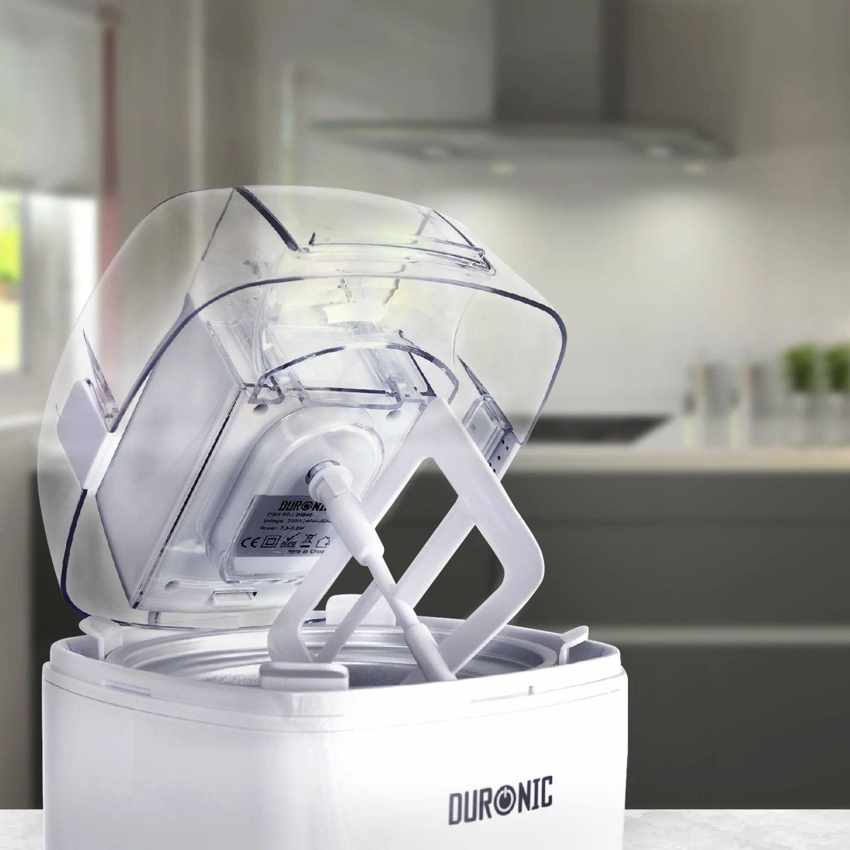 Duronic IM540 Heladera con bol de congelación de 1.5L para hacer helados en 15 a 30 min | Gran potencia | Incluye pala y accesorios | Desmontable y facil de limpiar | Helados caseros sorbete y yogur