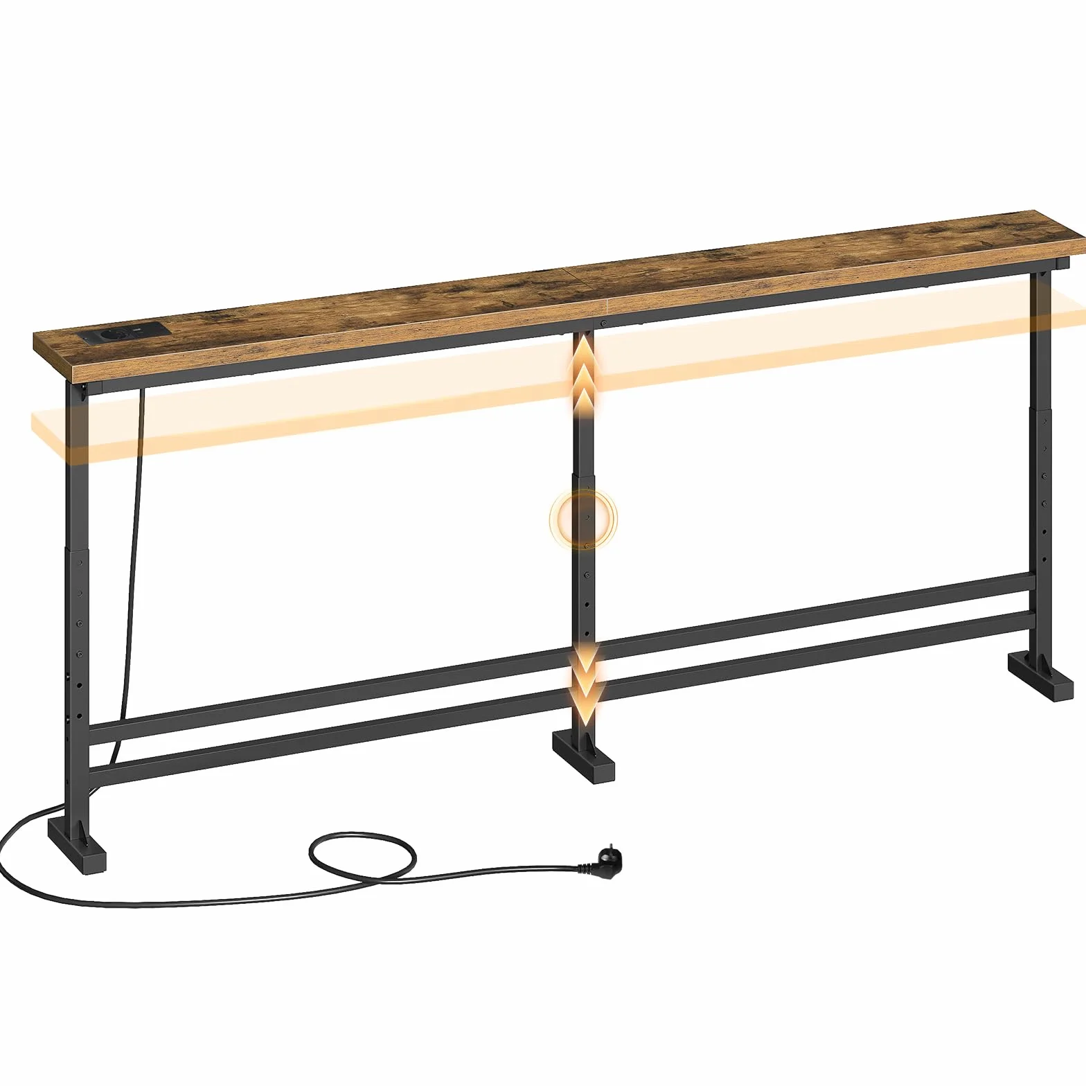 YATINEY Mesa de Sofá Industrial de 180 cm, Consola Estrecha, Mesa de Pasillo con Toma de CA, Puerto USB y Puerto Tipo C, para Sala de Estar, Pasillo, Entrada, Marrón Vintage y Negro, XCT08CBR