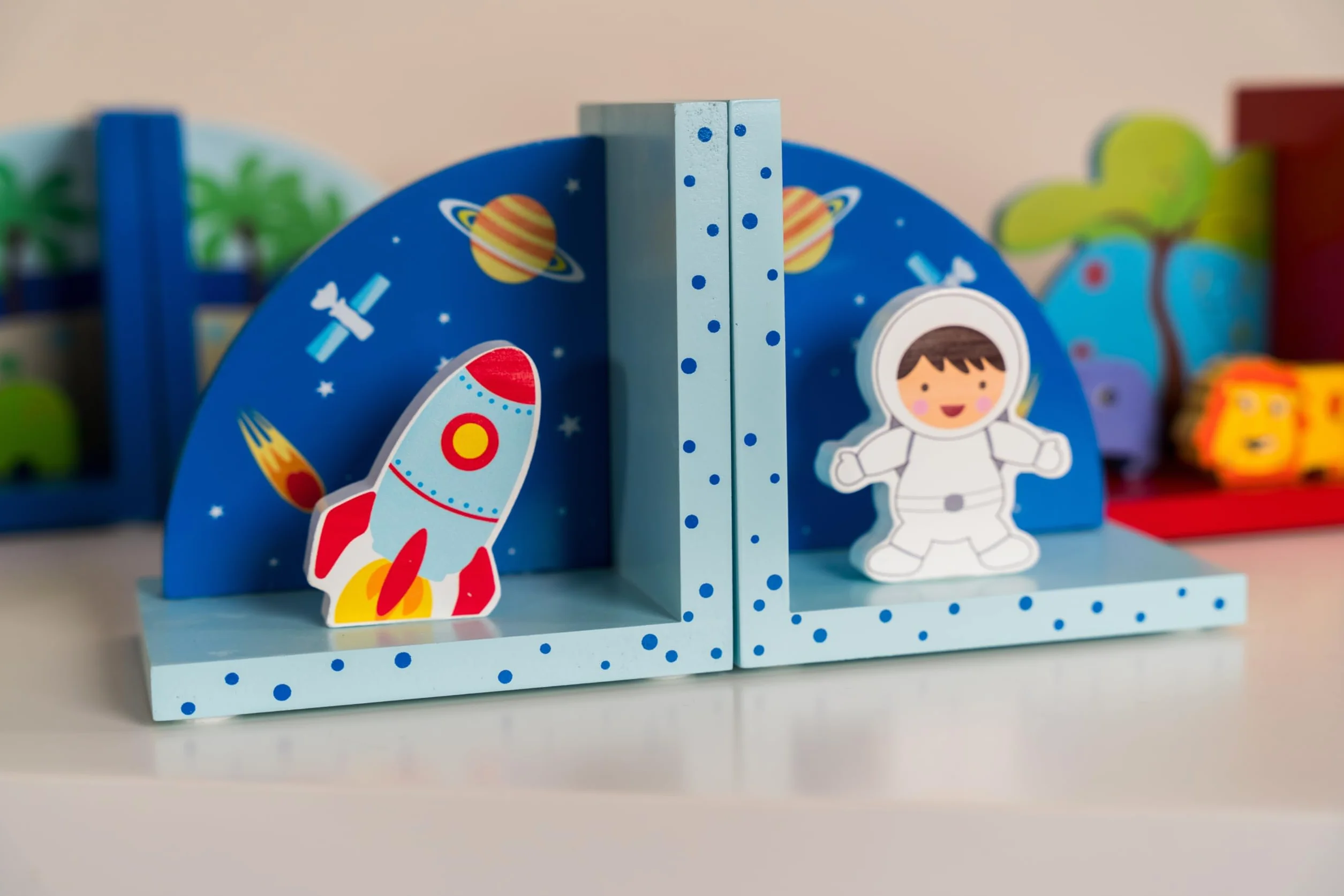 Mousehouse Gifts - Sujetalibros infantiles 3D - Madera - Temática espacial