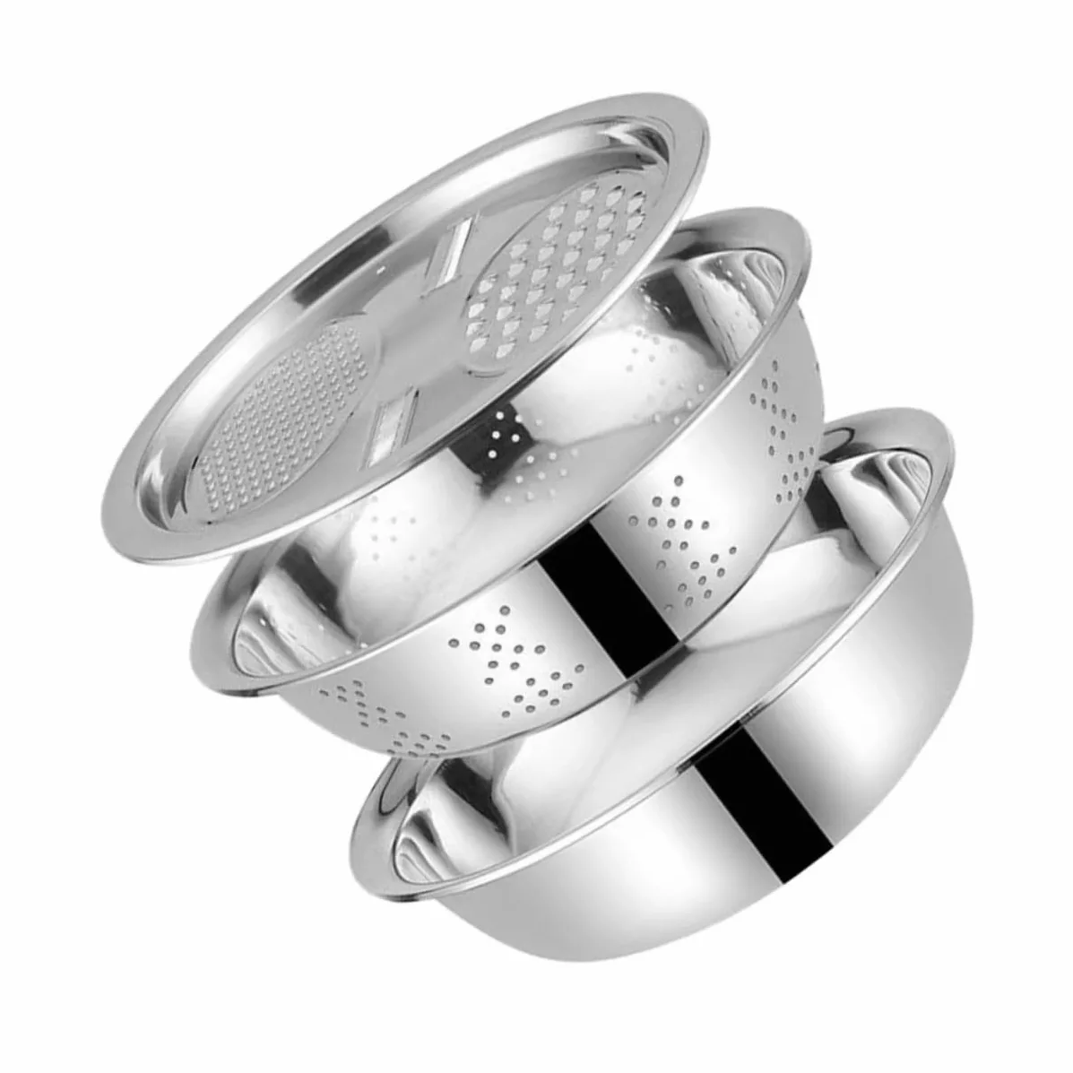 Colador Varios estilos Diseño de Drenaje Acero Inoxidable 3 Piezas de Apto para Lavar Frutas y Amasar Masa, Utensilio Multifuncional para Cocina para Uso Diario