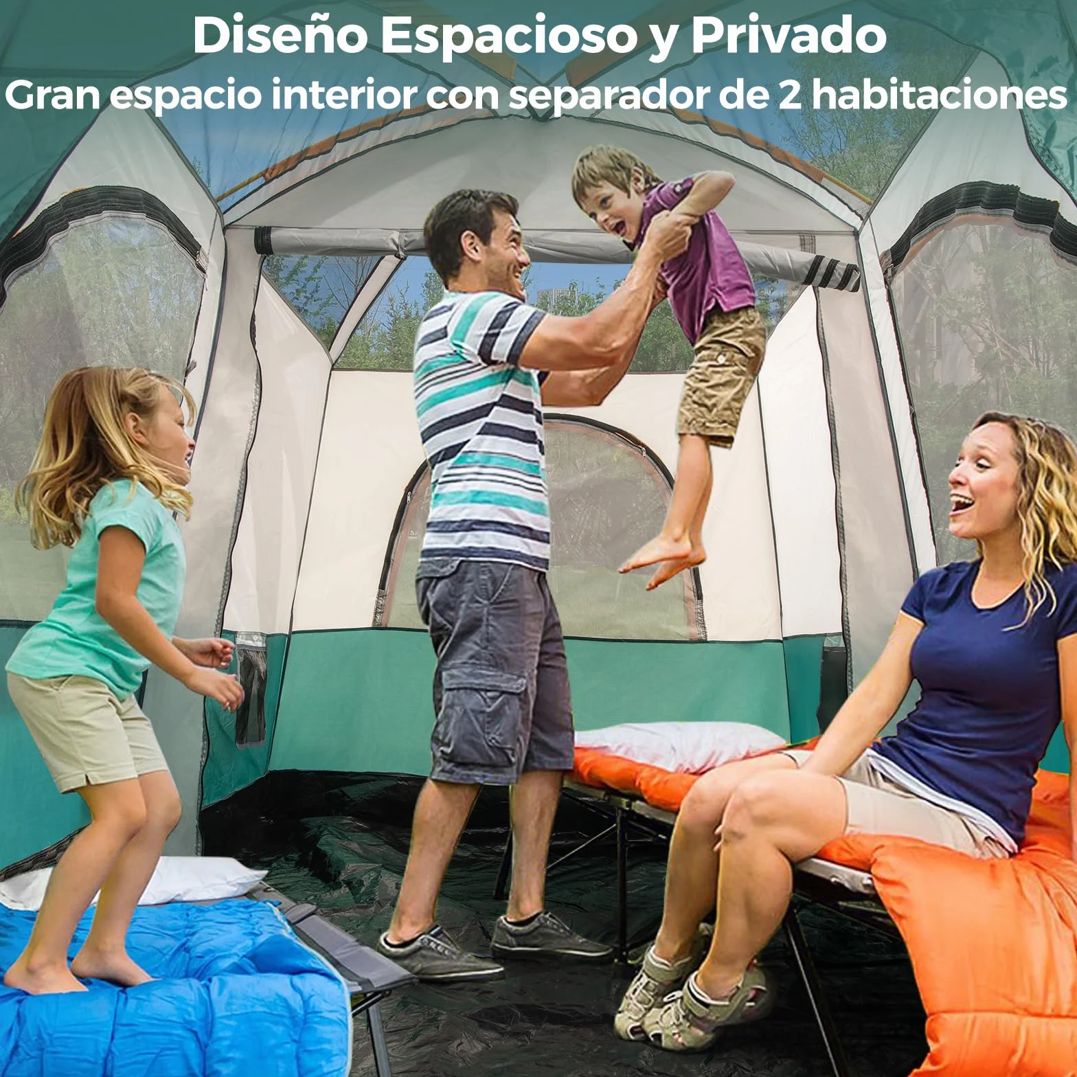 COSTWAY Tienda de Campaña para 6 Personas 2 Habitaciones Impermeable Resistente al Viento Lona PE Ventanas de Malla Bolsa de Transporte