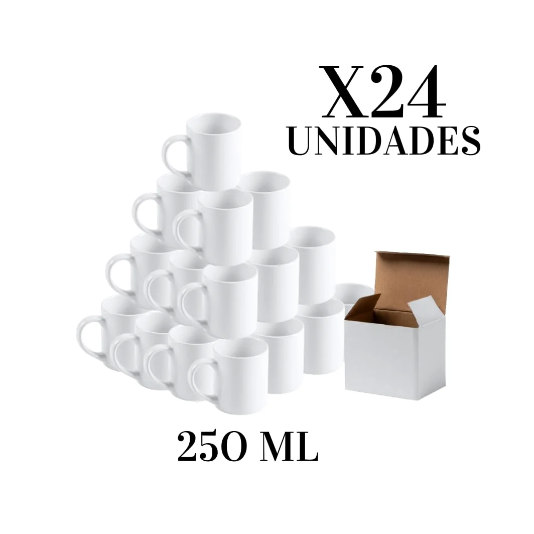 Genérico Tazas de Cerámica Blancas 250 ml, Recubiertas de Polímero para Sublimación, Juego de 24, con Cajas