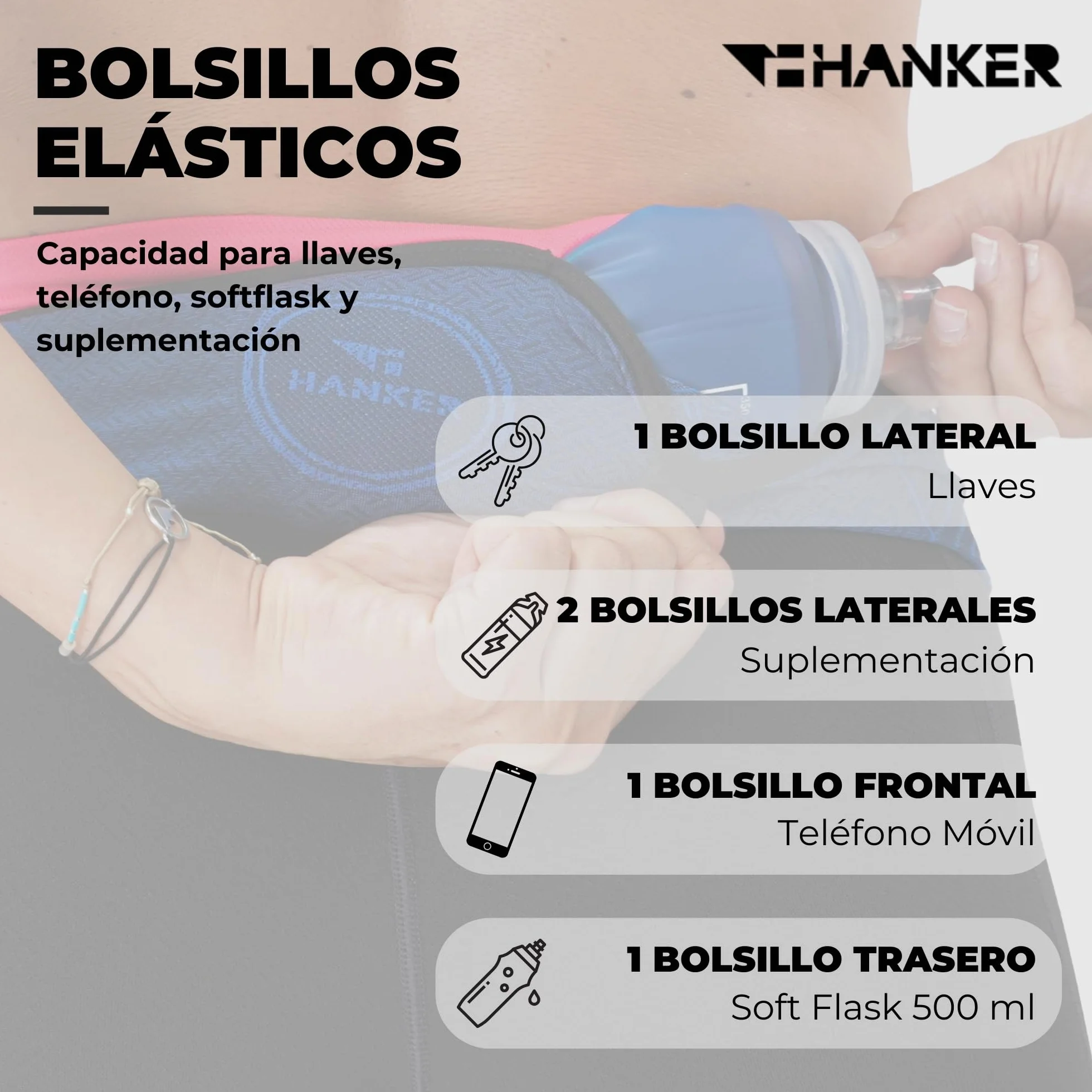 Riñonera Running Deportiva Unisex – Cinturón Porta Móvil, Geles, Llaves y Botella 500 ml