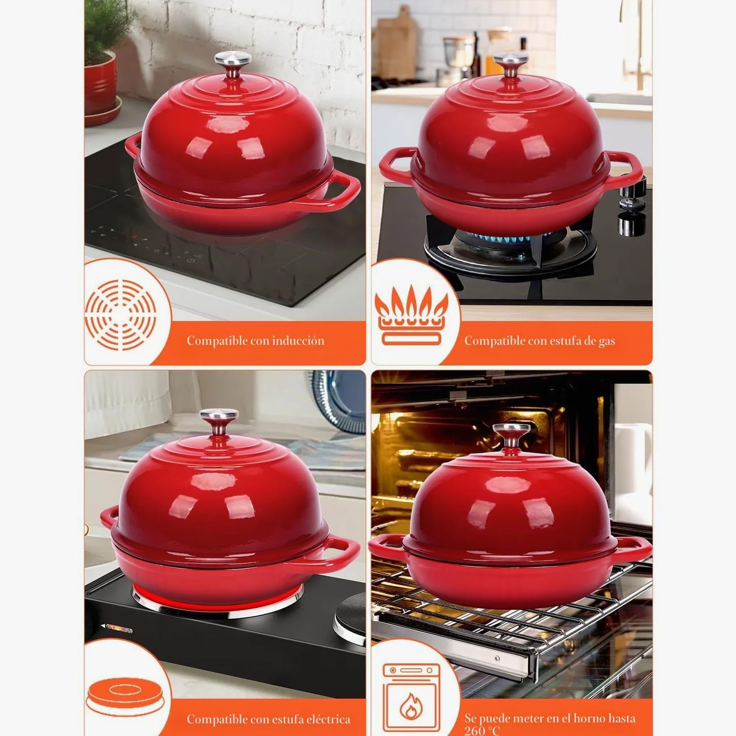 GFTIME Olla de hierro fundido para hornear pan, cacerola con tapa, 5 cuartos de cuarto, horno holandés, sartén para pan con cesta de fermentación, cortador, mezclador de masa, olla de hierro fundido