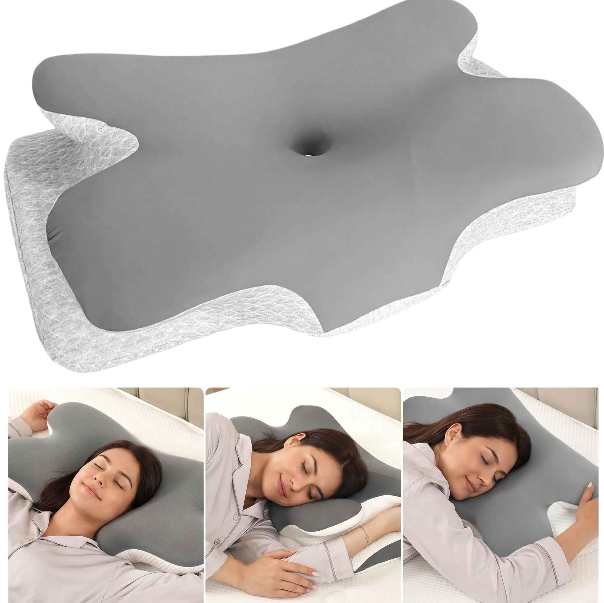 Almohada Cervical Espuma Viscoelástica Ergonómica, 67x36x10/12 cm | Diseño Mariposa, Para Dormir de Lado, Boca Arriba y Boca Abajo, OEKO TEX, Con Cremallera
