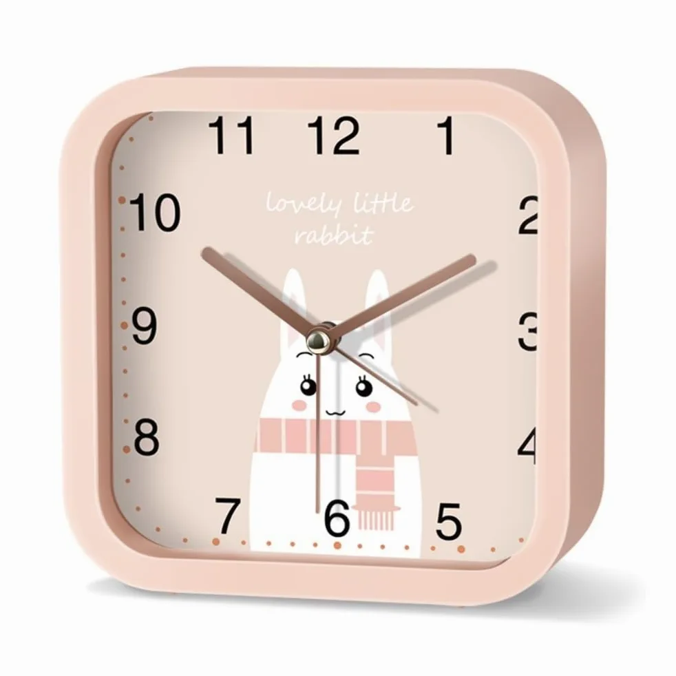 Despertador, Despertador con botón de silencio dibujos animados for estudiantes, talismán for levantarse, mesita noche, escritorio, niñas y niños, reloj electrónico pequeño especial(Square pink)