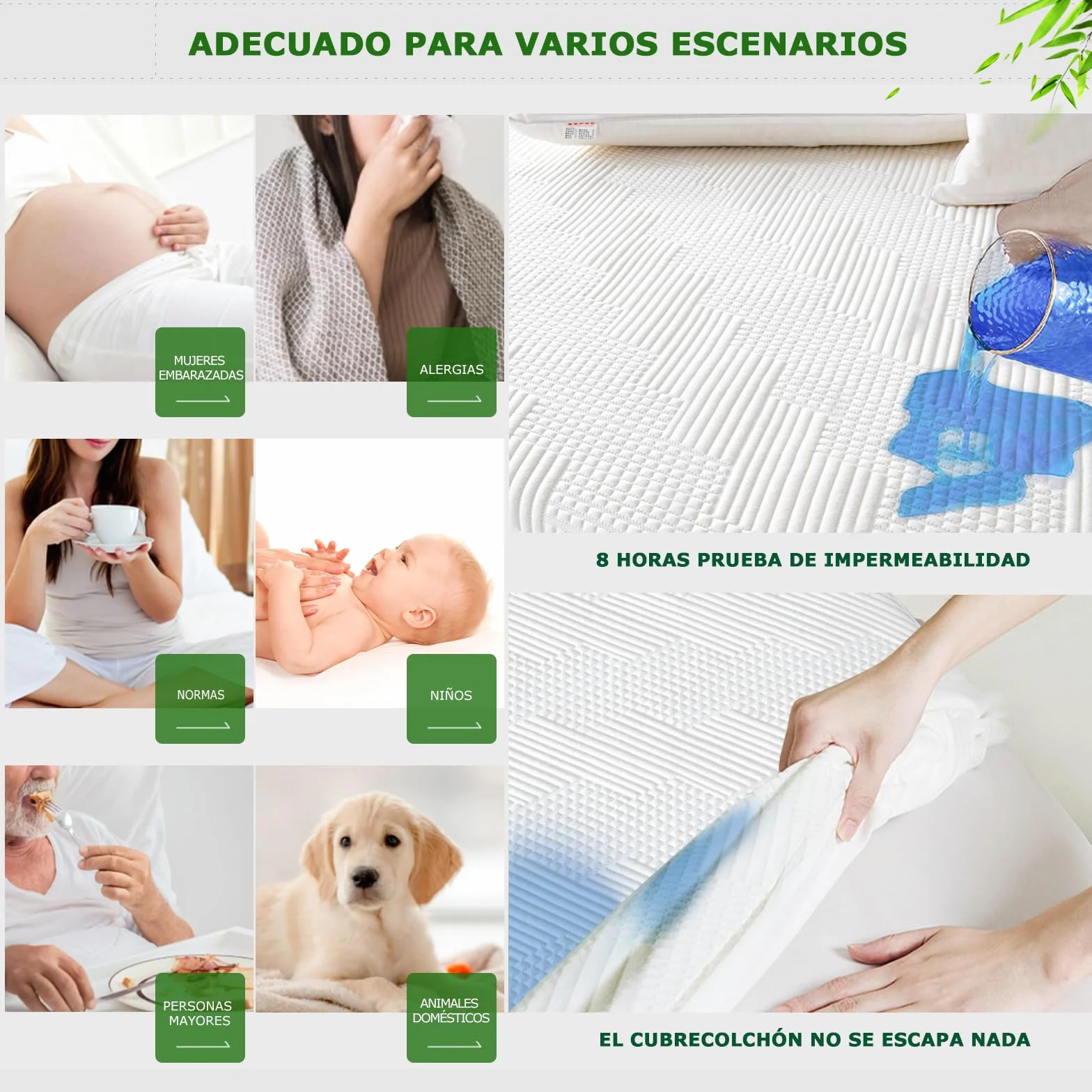 GRT Protector de Colchón 160x200 cm Impermeable Fibra de Bambú, Cubre Colchon Transpirable et Certificado Oeko-Tex, Funda para Colchon Estira hasta 40 cm de Profundidad (Blanco)