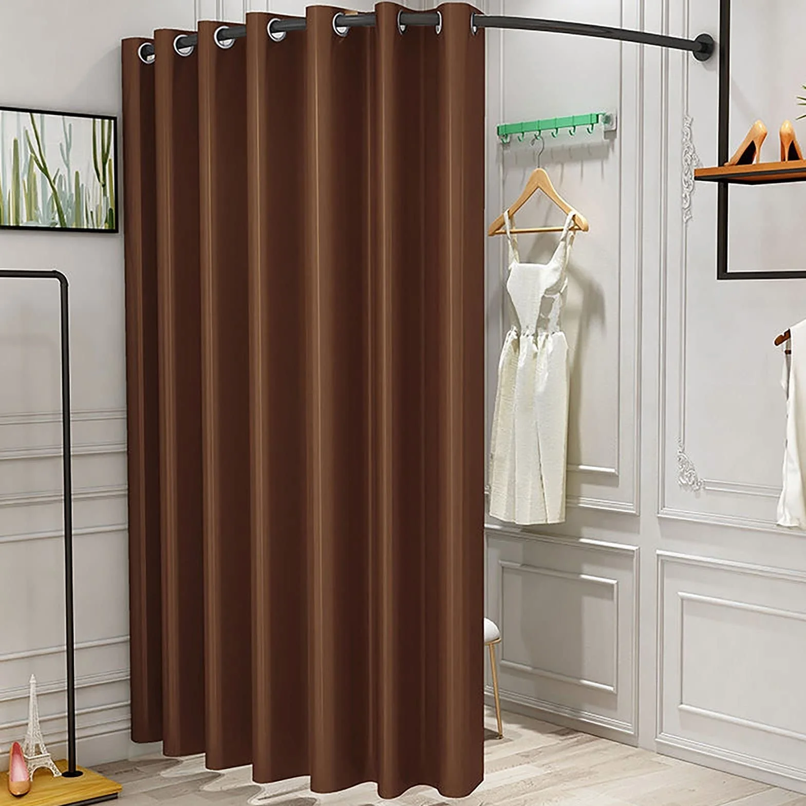 Probadores De Ropa Para Tienda Probadores De Ropa Tienda Probador De Esquina, Vestuario De Pista Tipo C Habitación De Los Refugios Privacidad Con Cortinas Opacas ( Color : Brown , Tamaño : 1.2m )