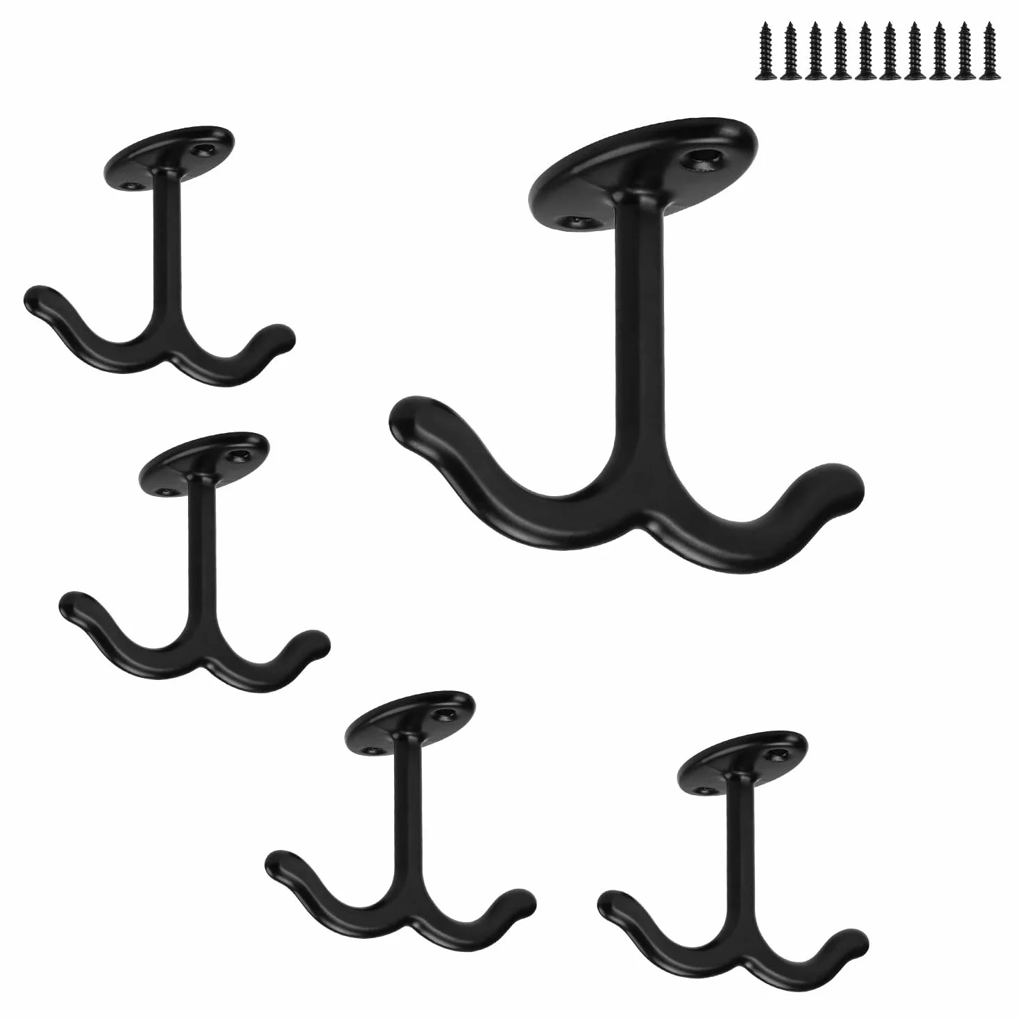 0XBIT Ganchos de Techo Negro, 5 Piezas Ganchos de Techo Plantas, Tornillo en Gancho de Techo, Diseño de Doble Garra, para Luces Colgantes, Ventiladores de Techo, Cestas de Flores