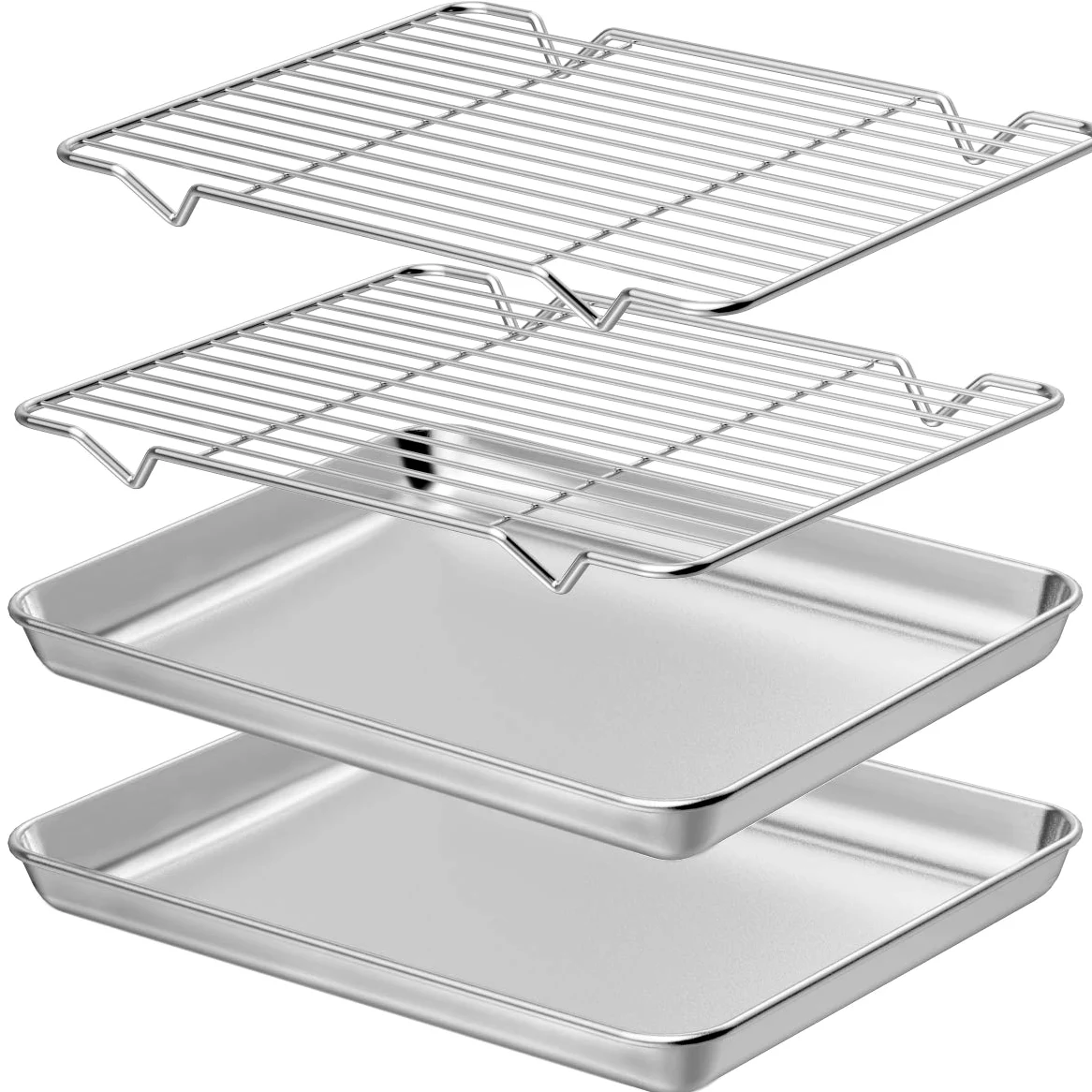 Wildone Juego de bandejas de horno y estantes (2 bandejas + 2 estantes), bandeja de horno de acero inoxidable con rejilla de refrigeración, no tóxica, resistente y fácil de limpiar