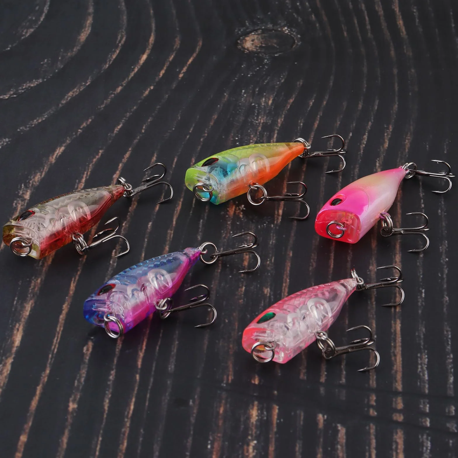 Juego de 5 señuelos de pesca Popper duros artificiales para Pike Bass Perch