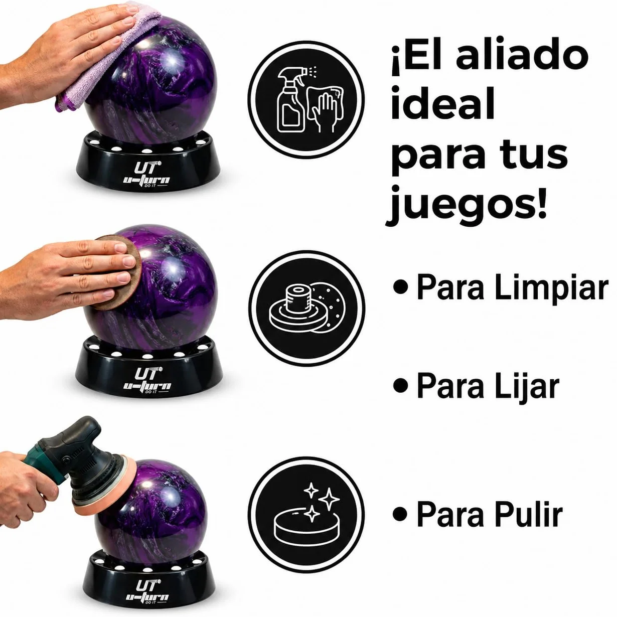 Genérico - Base GIRATORIA Bolos, Accesorios para el Bowling, Bolas, Mantenimiento, Limpieza, Pulido, Lijado, Ball Spinner, Soporte, Vaso, Copa, Exhibicion. U-Turn Sport