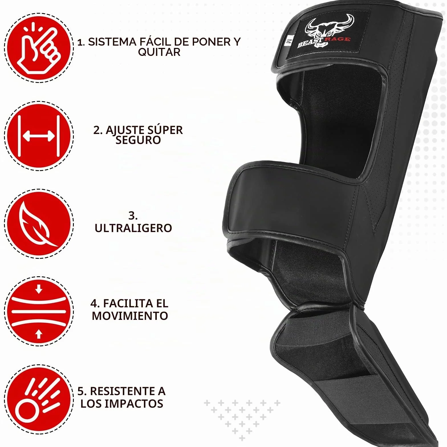 BEAST RAGE Espinilleras para Kickboxing Muay Thai MMA Protector de Piernas con Protección en el Empeine Equipo de Entrenamiento (M)