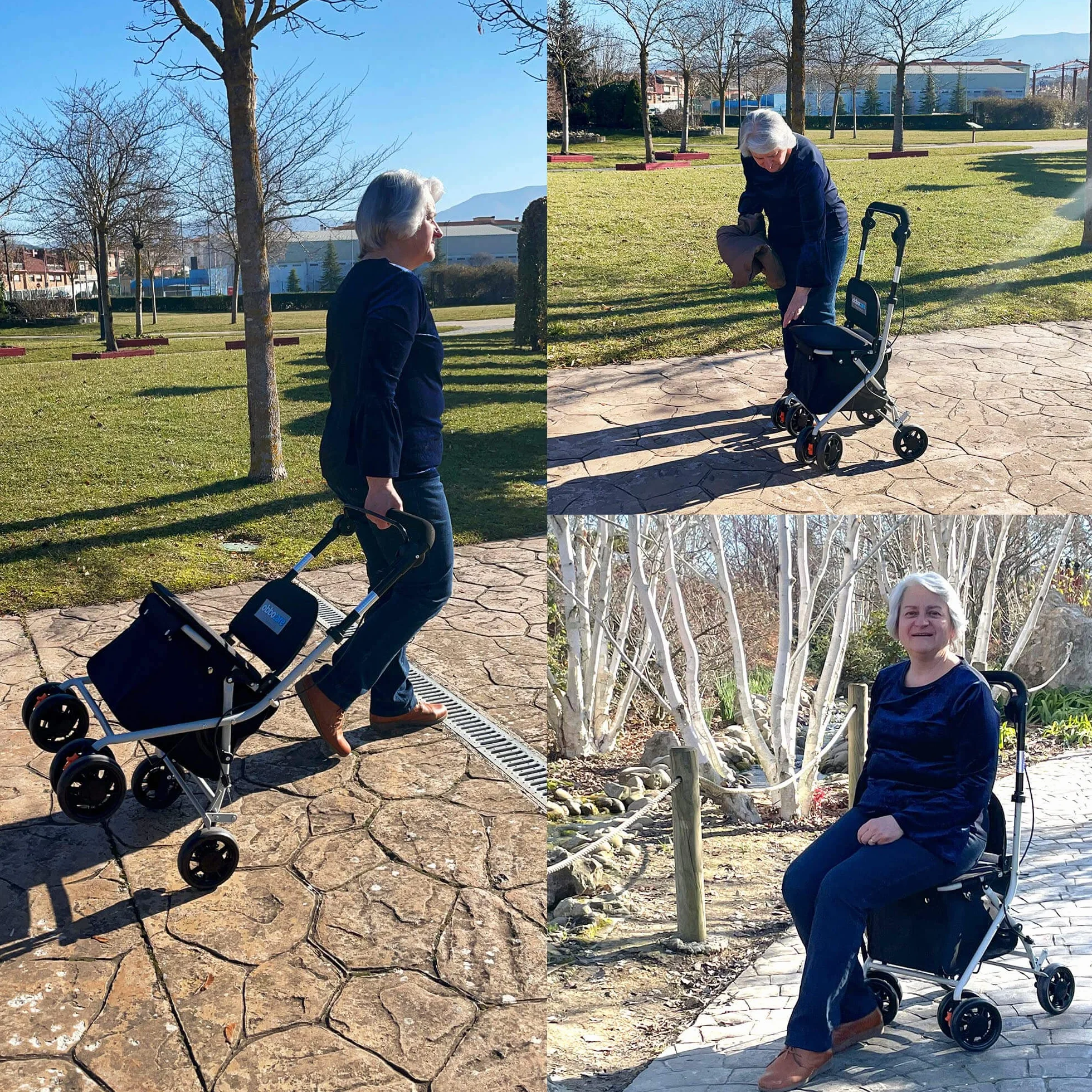 Carro De La Compra De 4 Ruedas Con Asiento En Color Gris. Carro Andador De Aluminio Plegable Para Ancianos. Carrito Con Bolsa Portaobjetos 20L