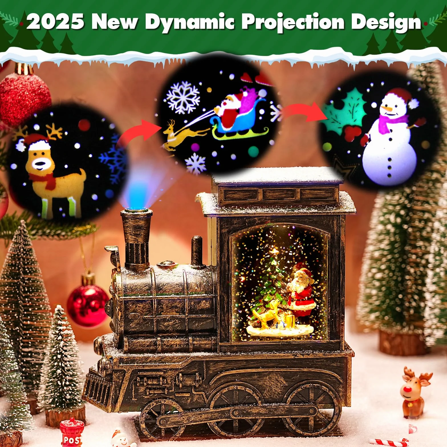 Linterna de Globo de Nieve Navidad con Proyector Dinámico y Música, Farolillo Navidad Retro con Brillo Agua Luz de Noche